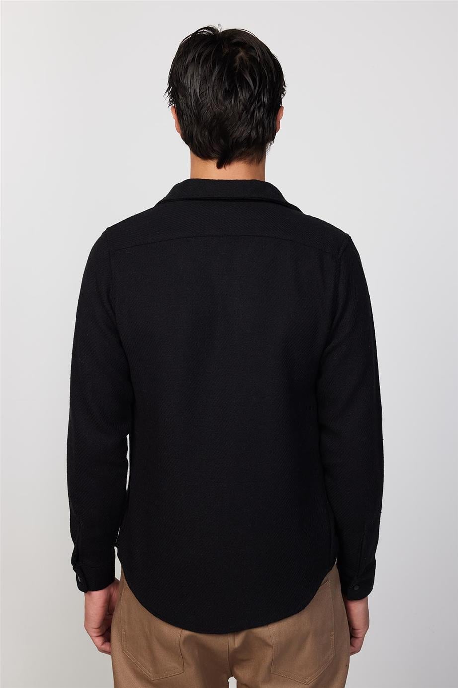 Slim Fit Dar Kesim Düz Oduncu Siyah Erkek Gömlek
