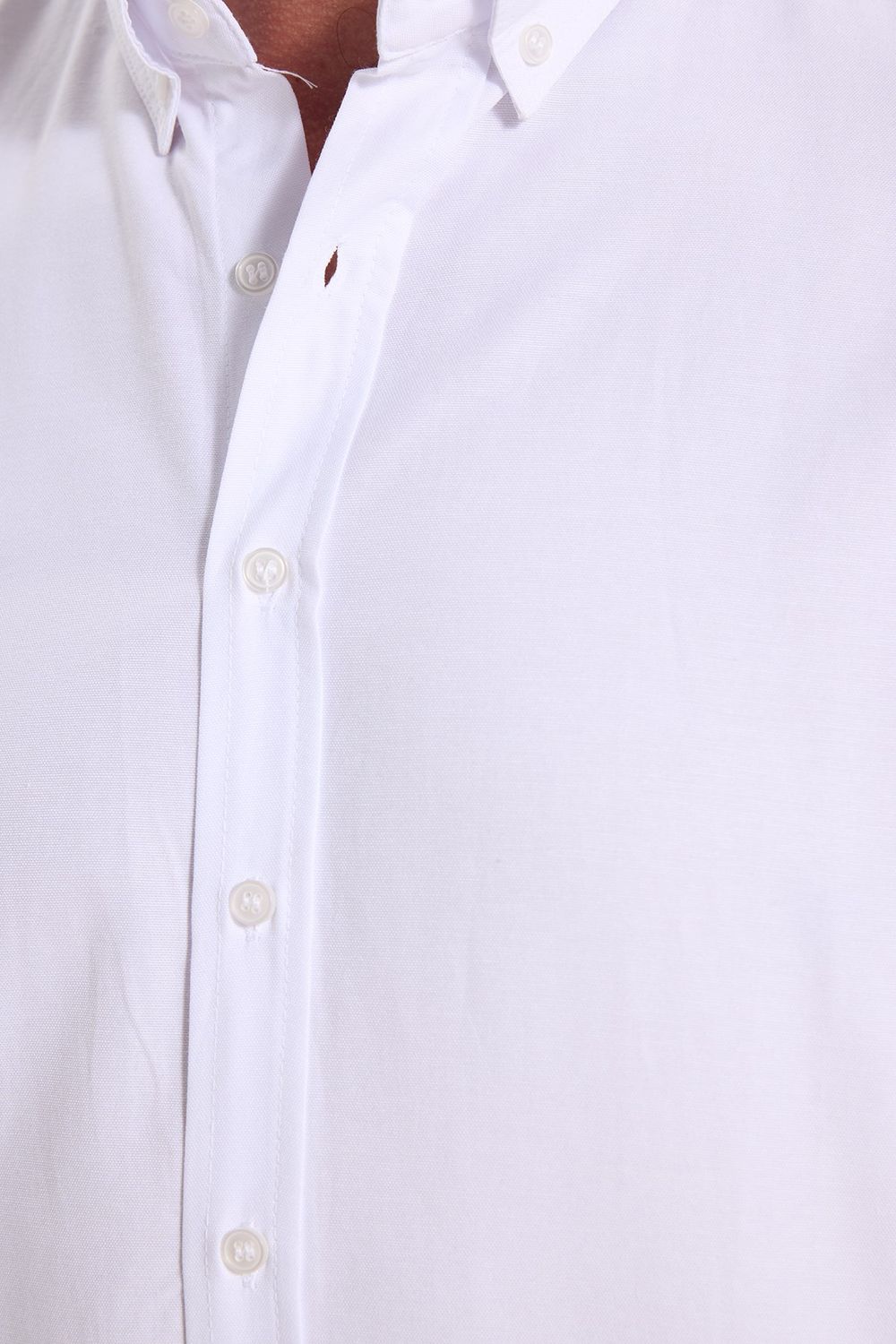 Erkek Slim Fit Dar Kesim Uzun Kollu Pamuklu Oxford Doku Kolay Ütülenebilir Beyaz Düğmeli Yaka Gömlek
