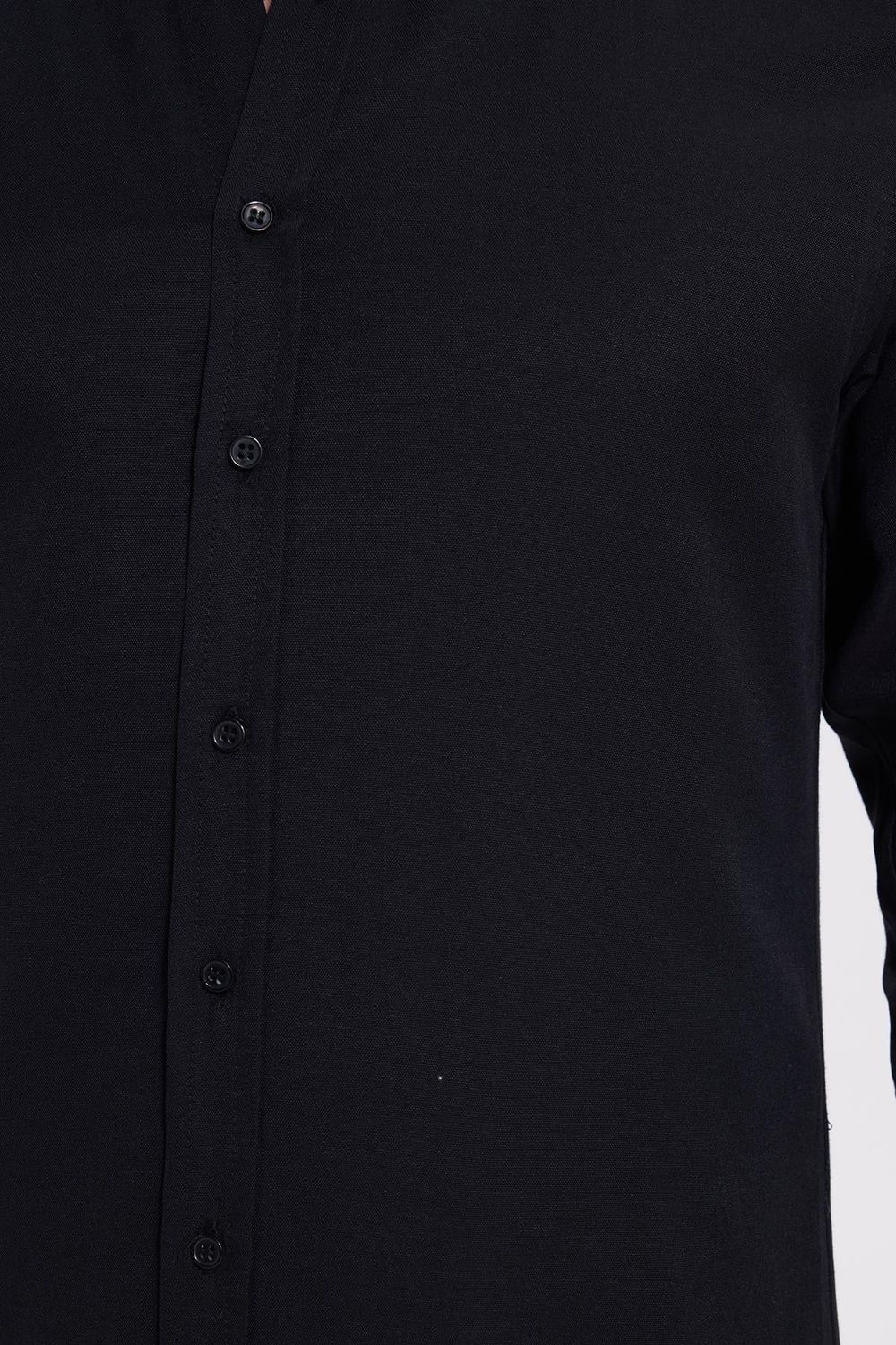 Erkek Slim Fit Dar Kesim Uzun Kollu Pamuklu Oxford Doku Kolay Ütü Siyah Düğmeli Yaka Gömlek