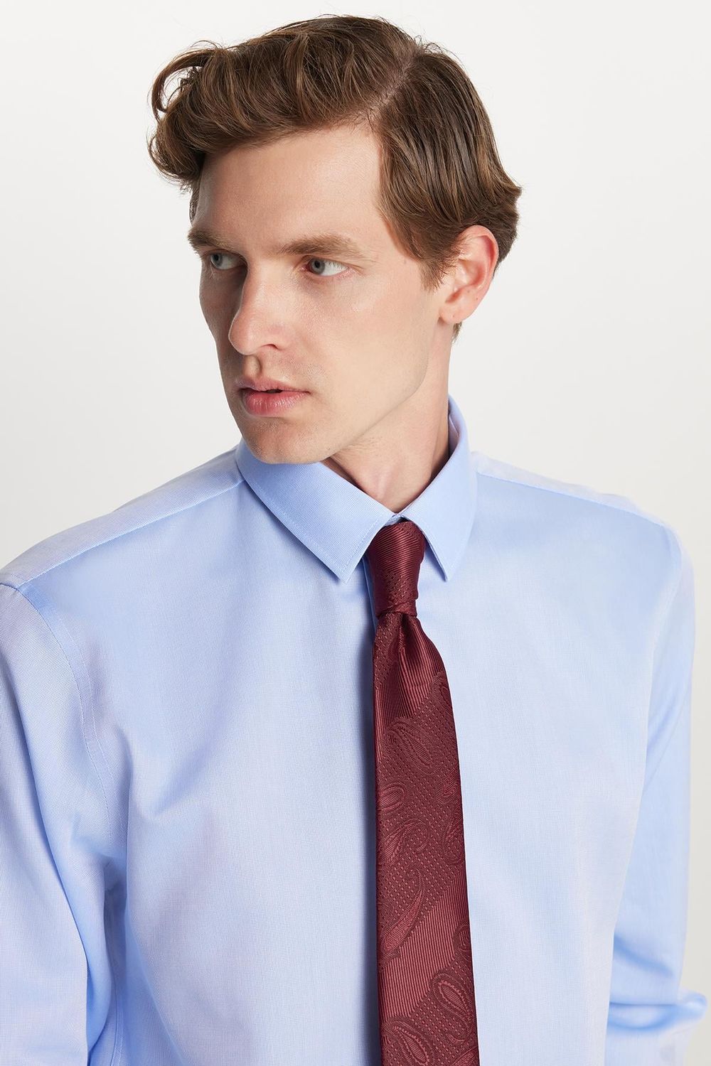 Slim Fit Mavi Non-Iron %100 Pamuk Doğa Dostu Ekoteks Belgeli Ütü Gerektirmez Gömlek