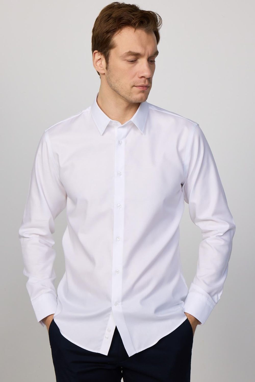 Slim Fit Non-Iron Ütü Gerektirmez Beyaz Erkek Gömlek