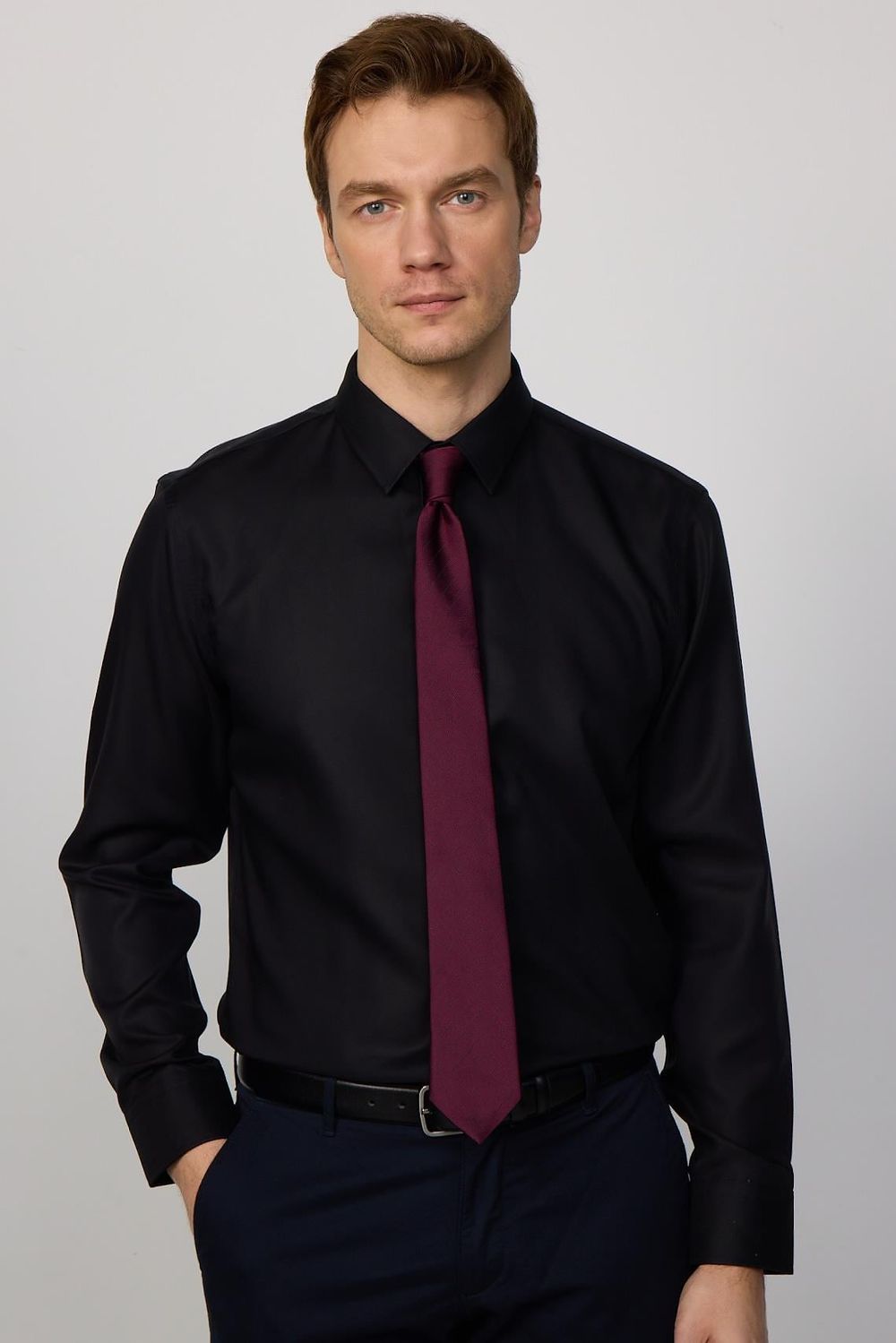 Slim Fit Non-Iron Ütü Gerektirmez Siyah Erkek Gömlek