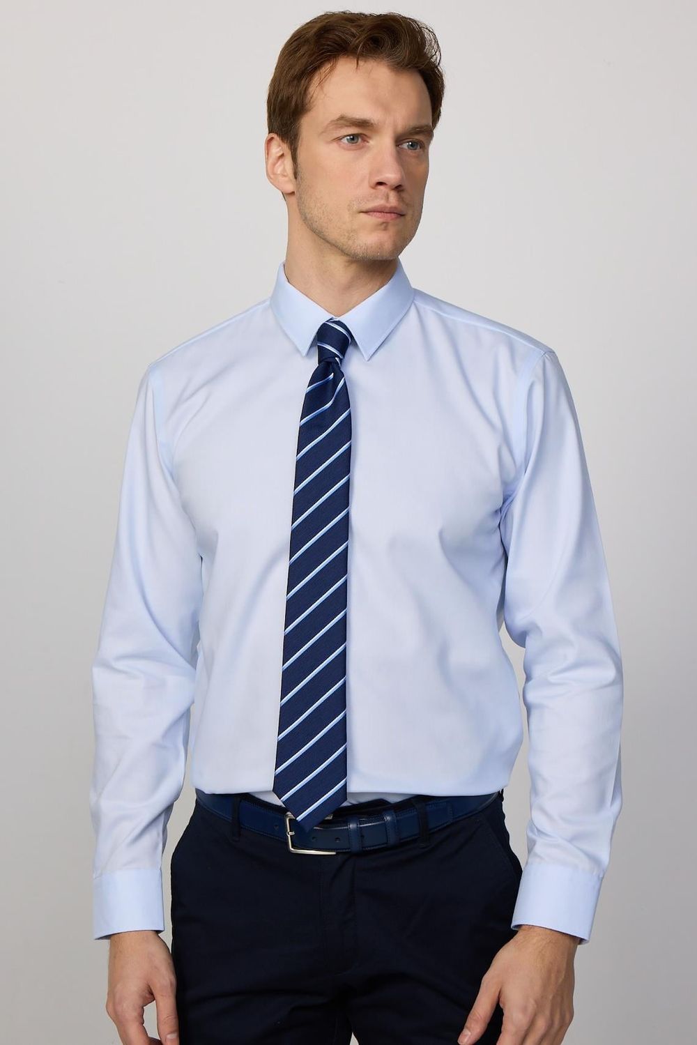 Slim Fit Non-Iron Ütü Gerektirmez Mavi Erkek Gömlek