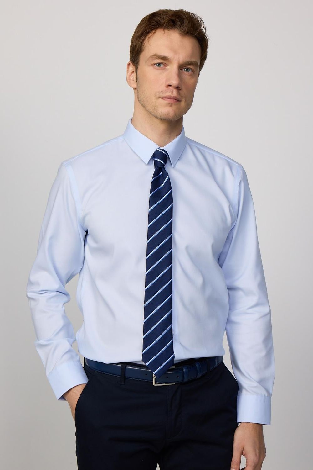 Slim Fit Non-Iron Ütü Gerektirmez Mavi Erkek Gömlek