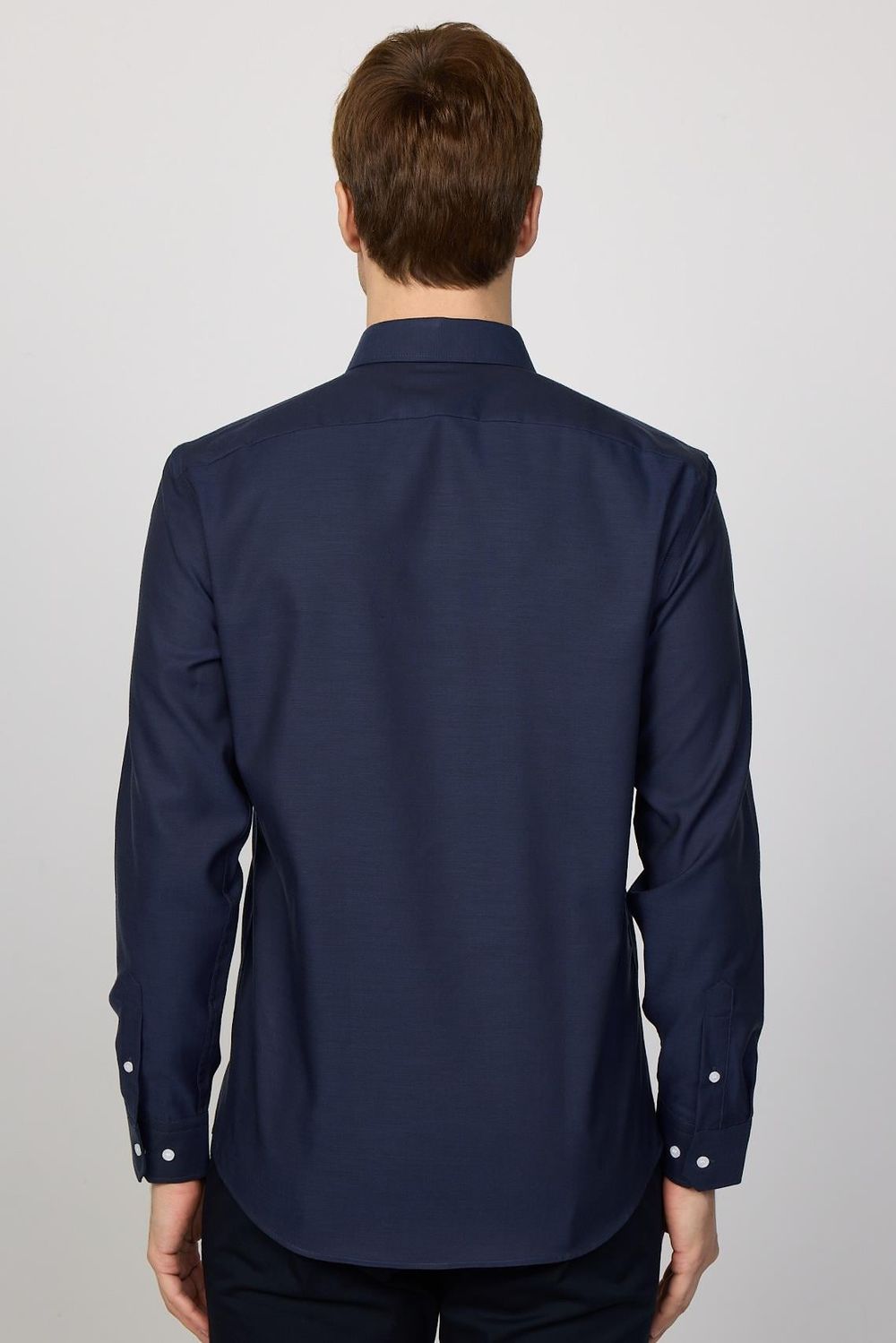 Slim Fit Non-Iron Ütü Gerektirmez Lacivert Erkek Gömlek