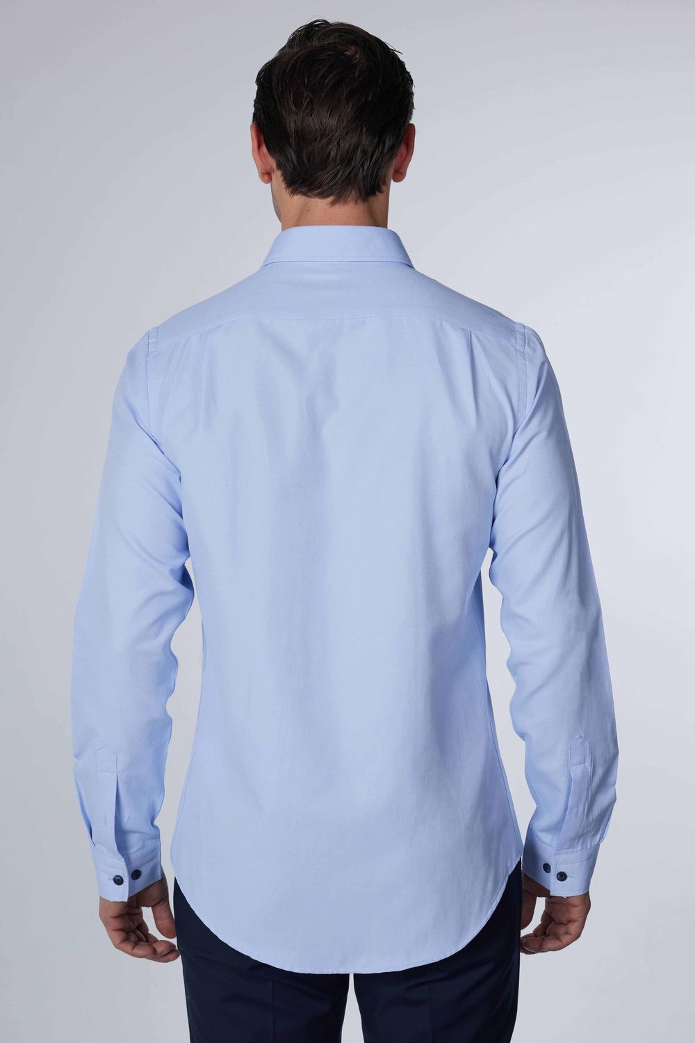 Slim Fit Dar Kesim Fleto Tek Cep Armürlü Pamuklu Mavi Erkek Gömlek