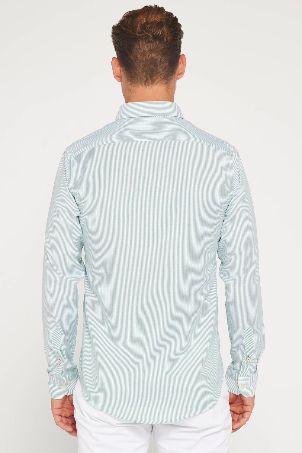 Erkek Slim Fit Dar Kesim Kısa Kollu %100 Pamuk Keten Doku Düğmeli Yaka Gömlek