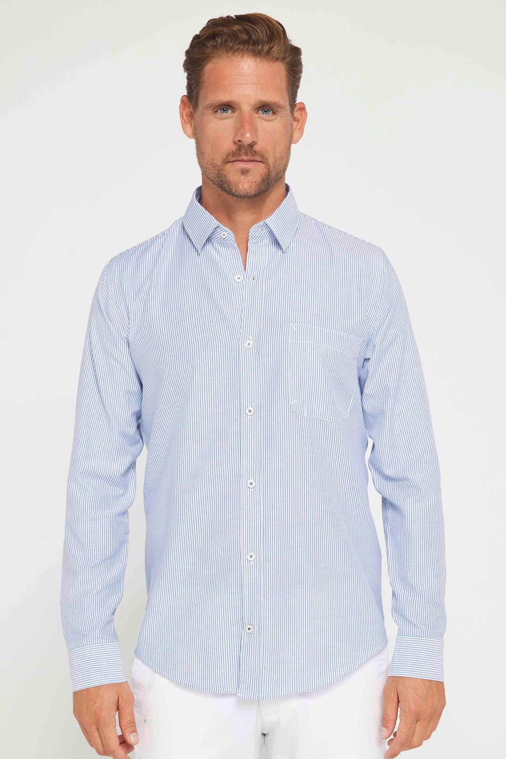 Erkek Slim Fit Dar Kesim Kısa Kollu %100 Pamuk Keten Doku Düğmeli Yaka Gömlek