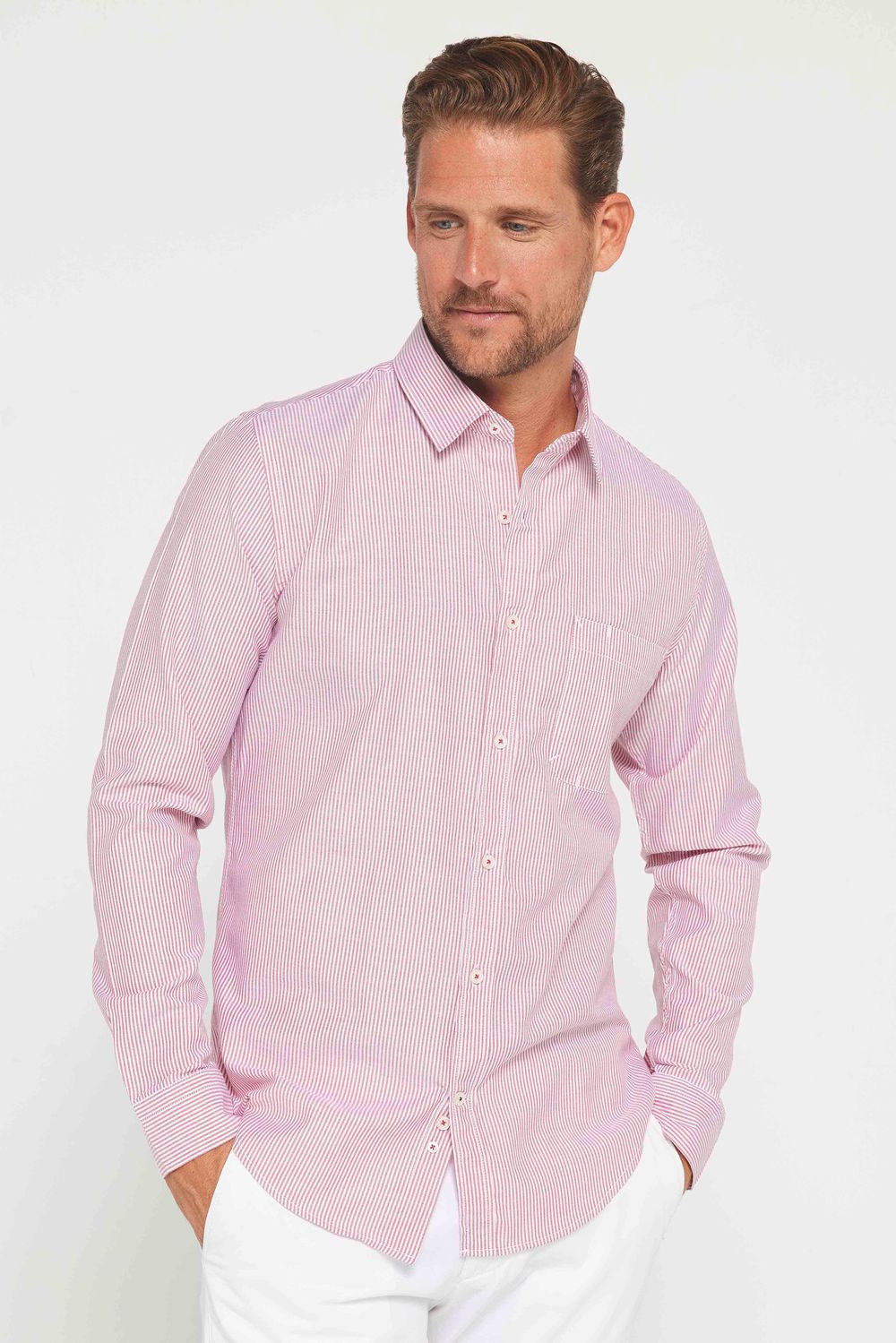 Erkek Slim Fit Dar Kesim Kısa Kollu %100 Pamuk Keten Doku Düğmeli Yaka Gömlek
