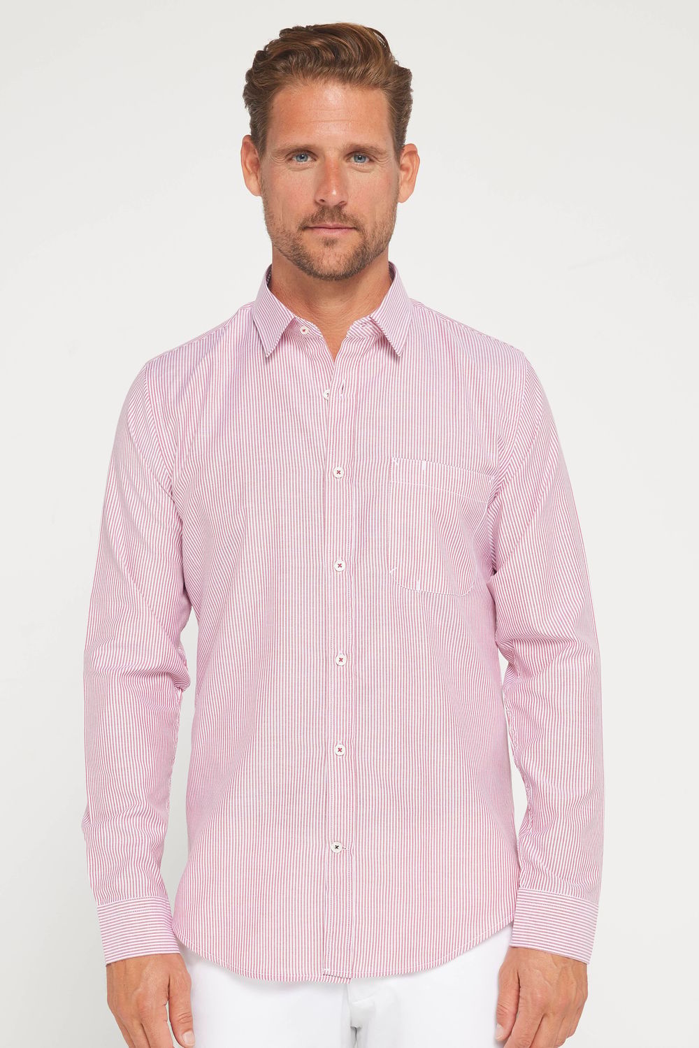 Erkek Slim Fit Dar Kesim Kısa Kollu %100 Pamuk Keten Doku Düğmeli Yaka Gömlek