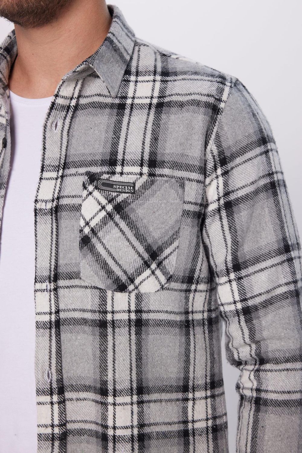 Erkek Slim Fit Dar Kesim Oduncu Tek Cep Kareli Kışlık Gömlek
