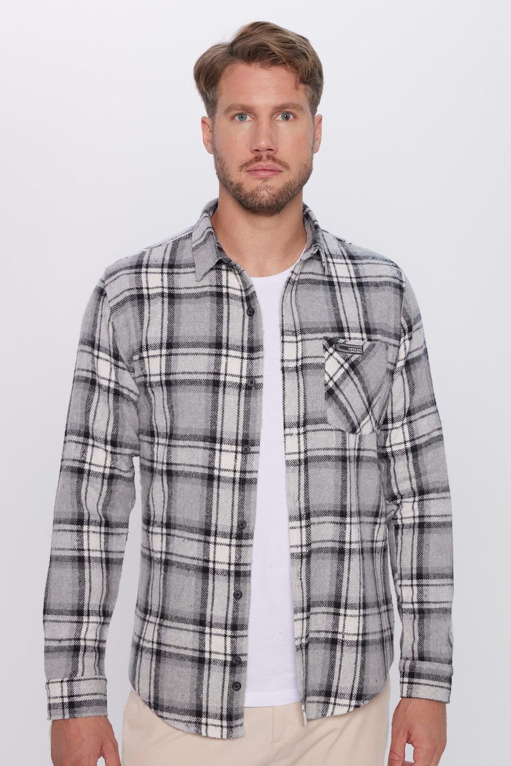 Erkek Slim Fit Dar Kesim Oduncu Tek Cep Kareli Kışlık Gömlek