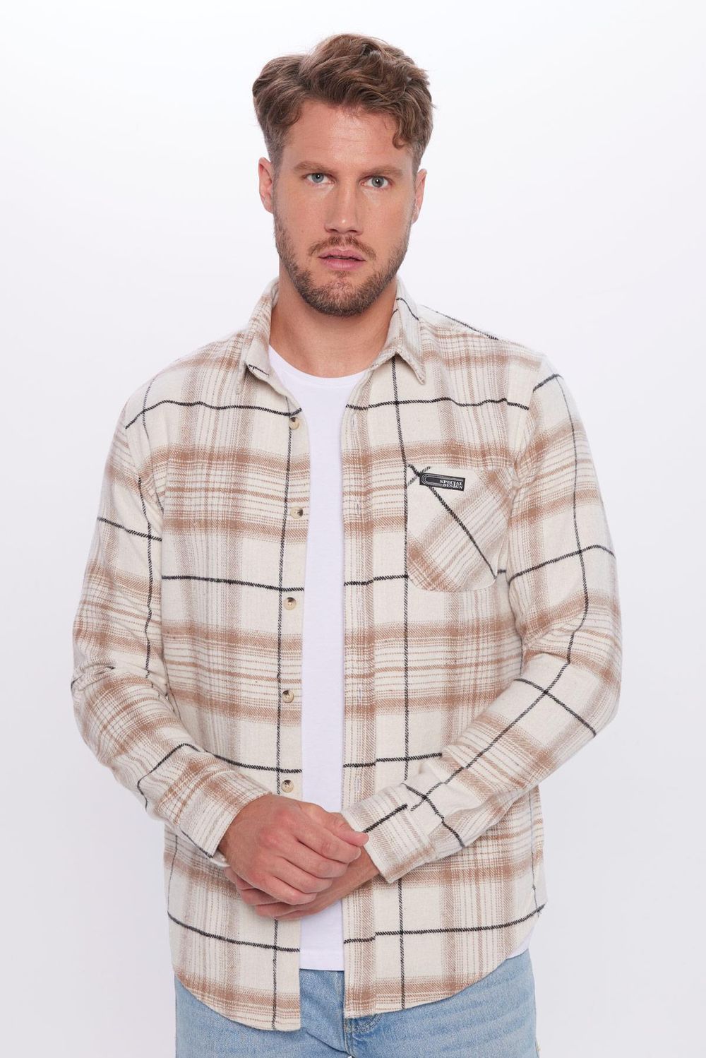 Erkek Slim Fit Dar Kesim Oduncu Tek Cep Kareli Kışlık Gömlek