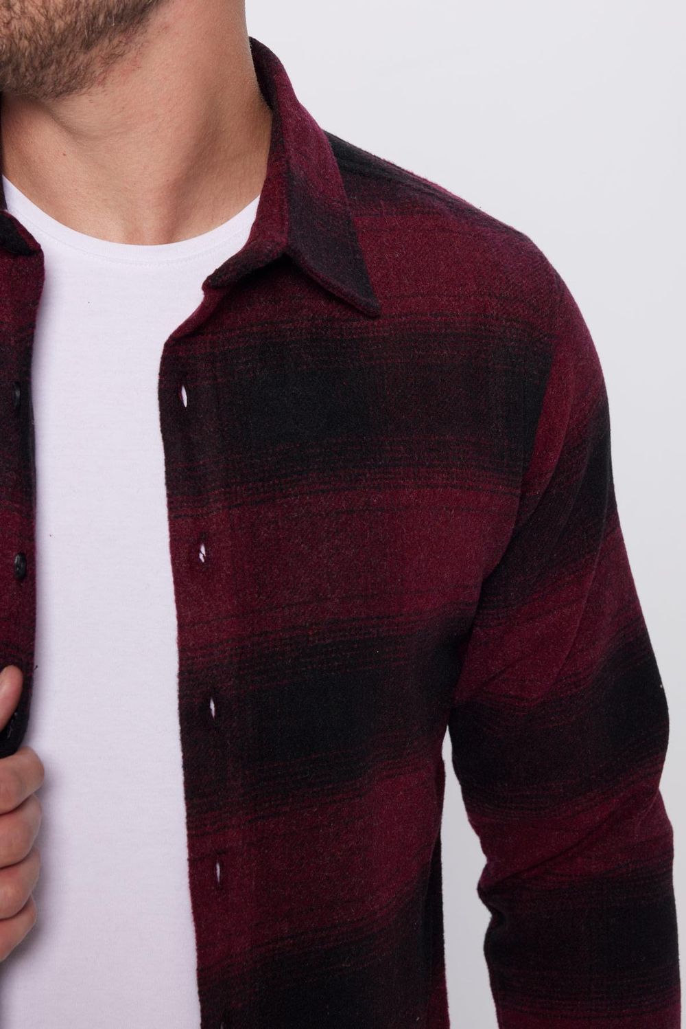 Erkek Slim Fit Dar Kesim Oduncu Düğmeli Yaka Kareli Kışlık Gömlek