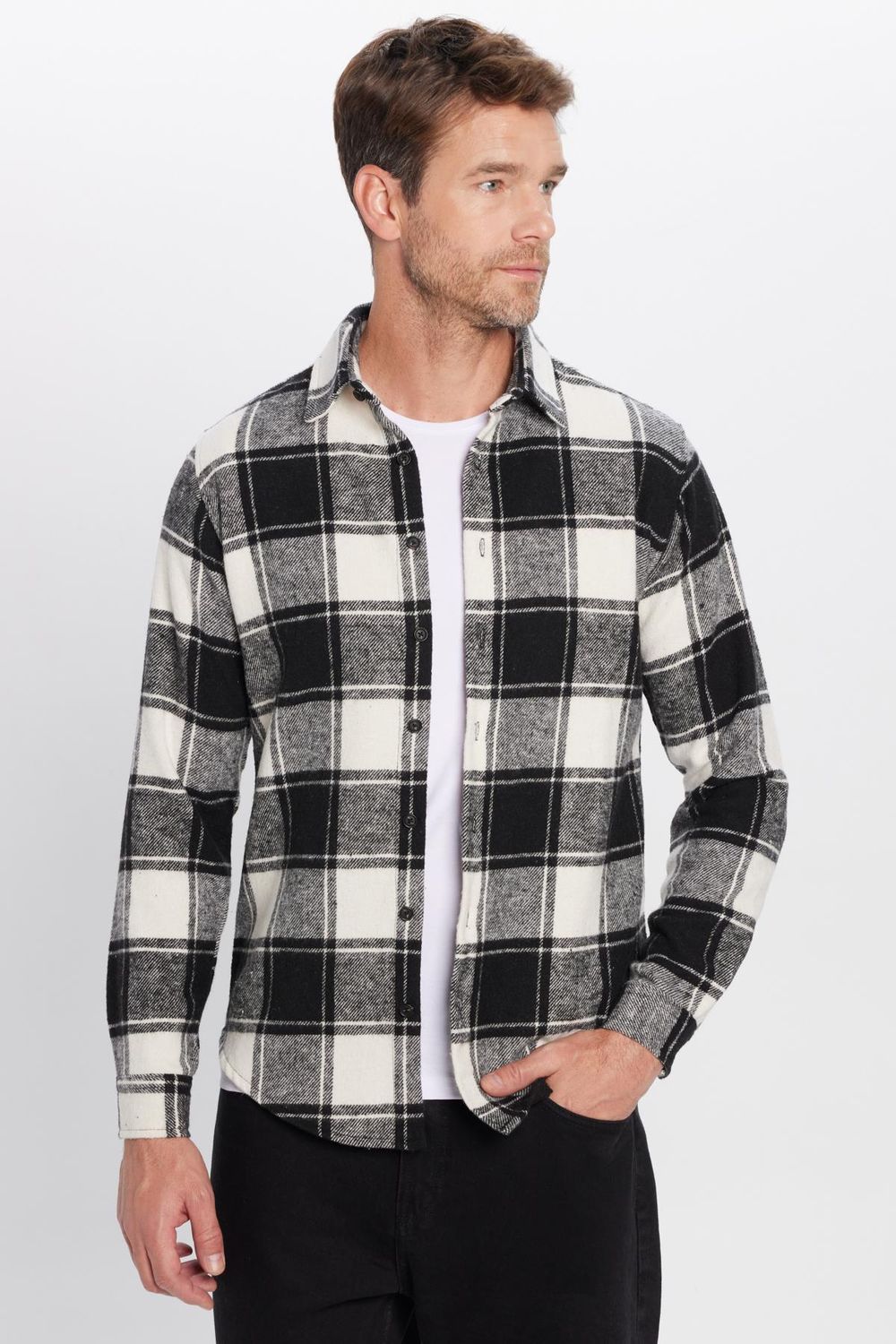 Erkek Slim Fit Dar Kesim Oduncu Kareli Kışlık Gömlek