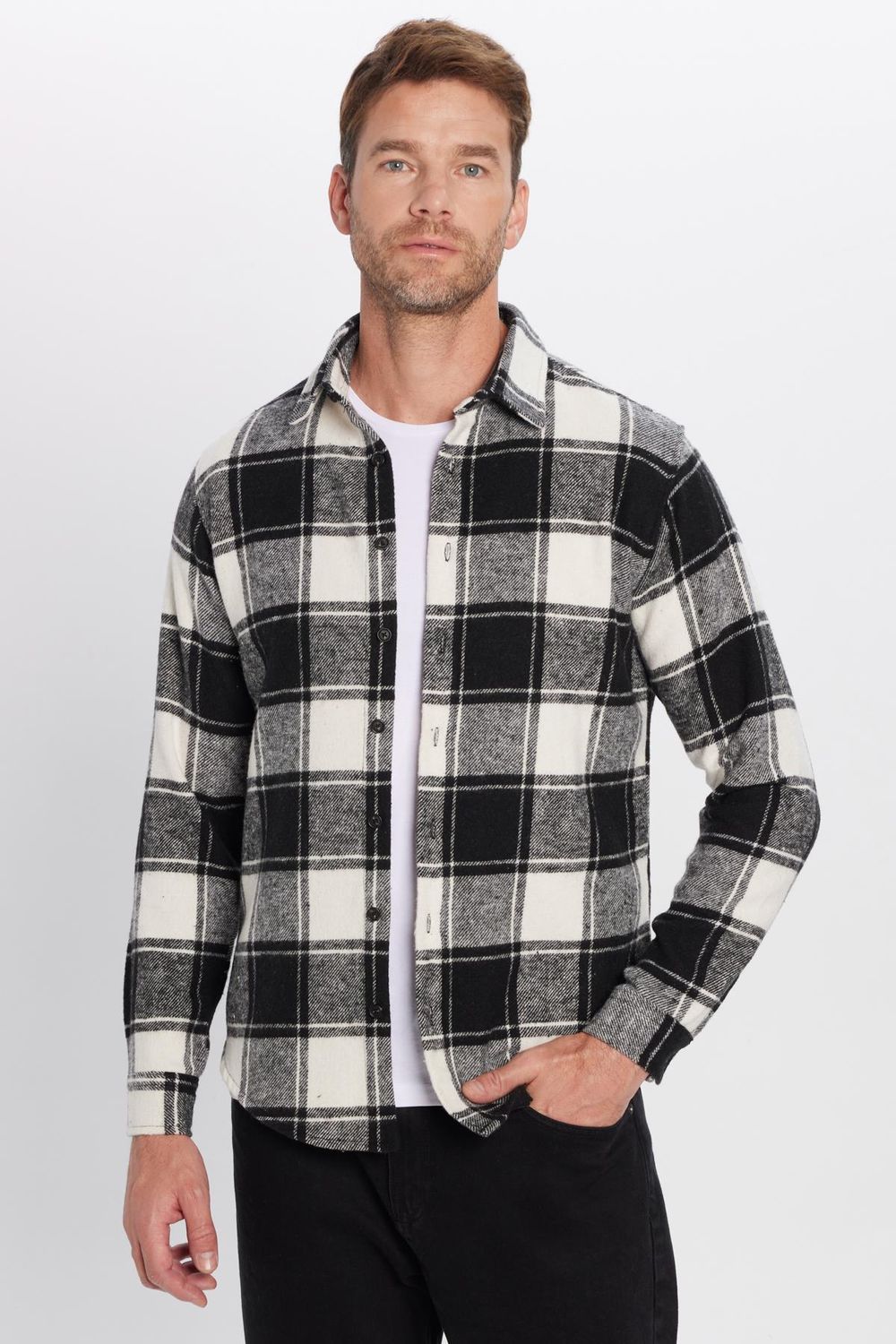 Erkek Slim Fit Dar Kesim Oduncu Kareli Kışlık Gömlek