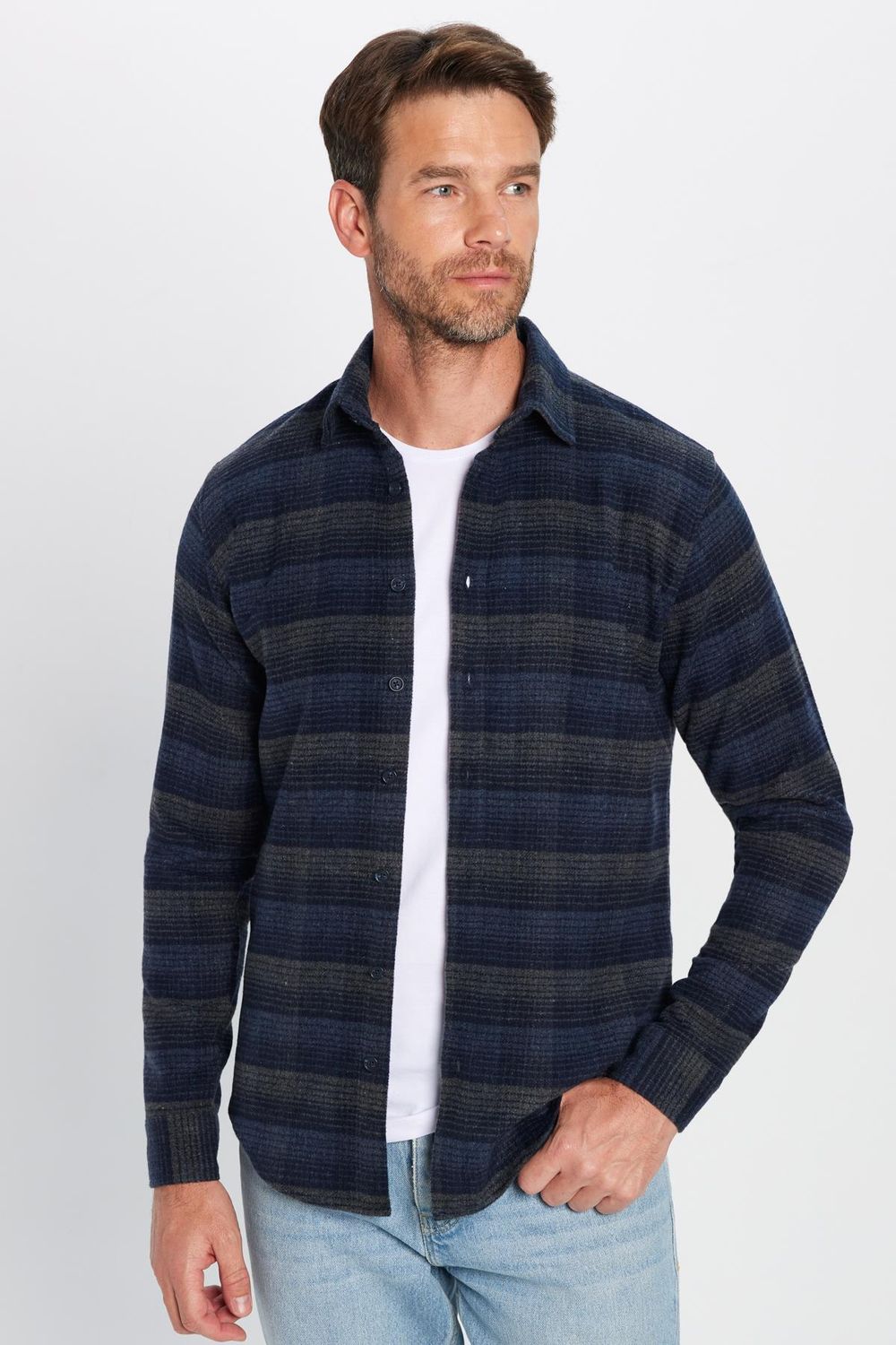 Erkek Slim Fit Dar Kesim Oduncu Kareli Kışlık Gömlek