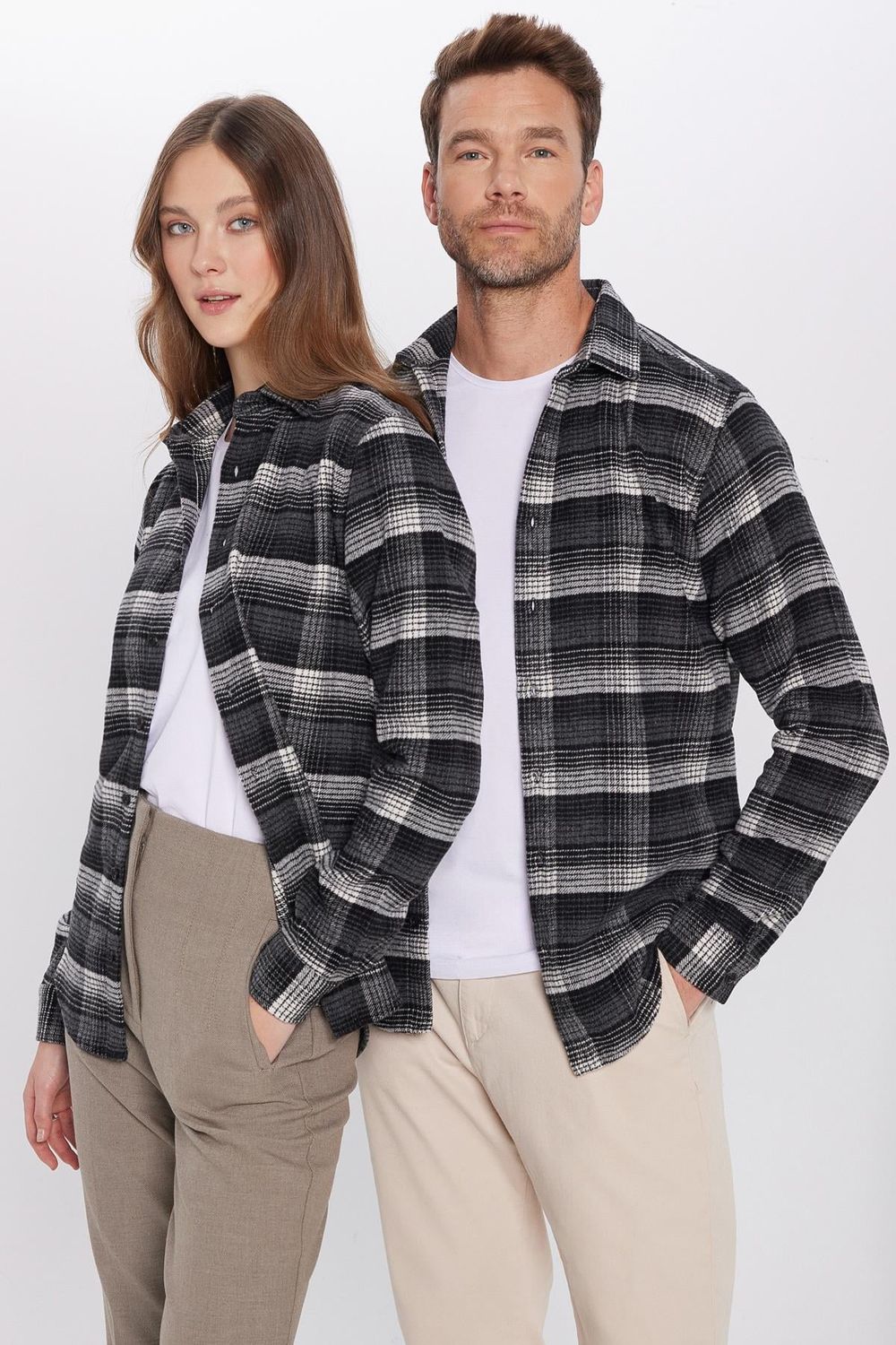 Erkek Slim Fit Dar Kesim Oduncu Kareli Kışlık Gömlek