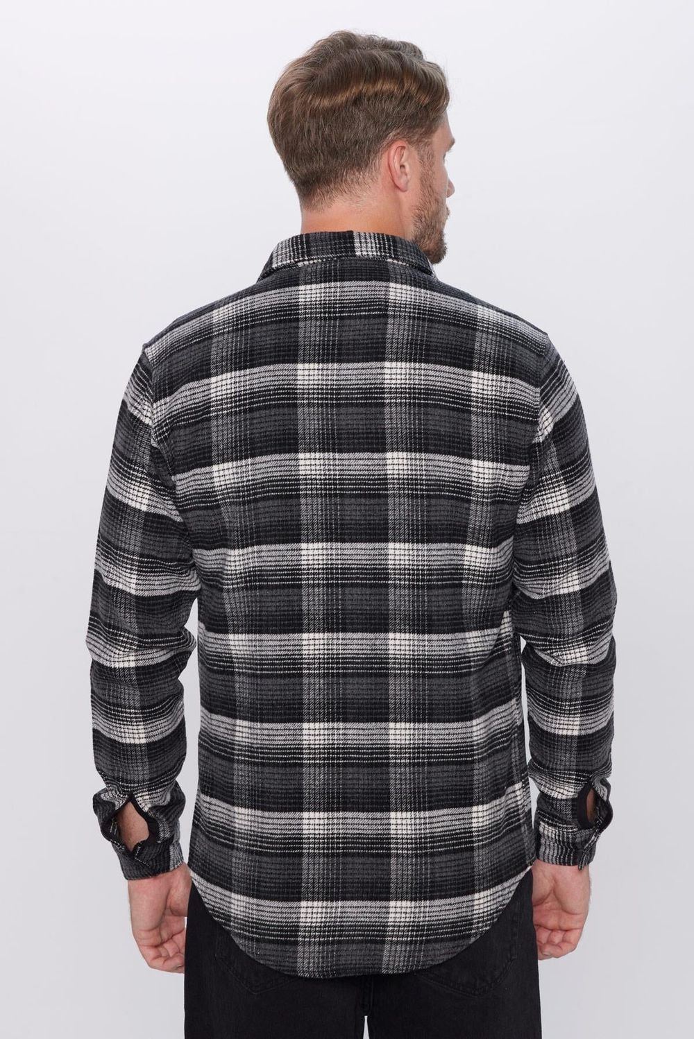 Erkek Slim Fit Dar Kesim Oduncu Düğmeli Yaka Kareli Kışlık Gömlek