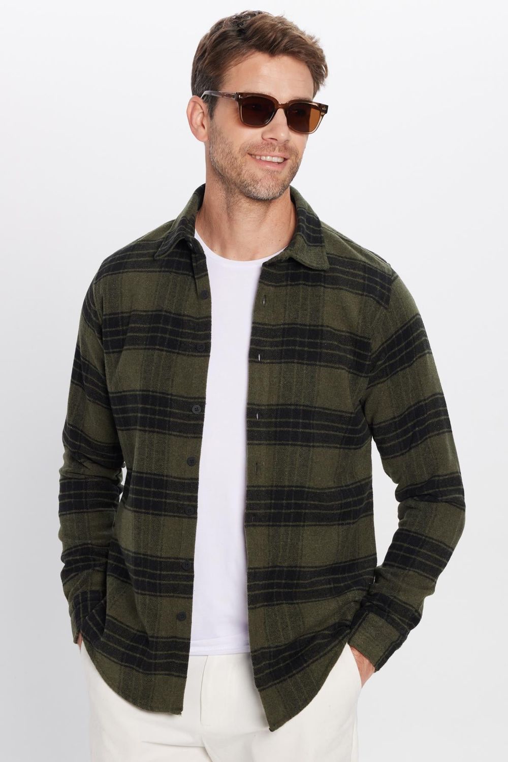 Erkek Slim Fit Dar Kesim Uzun Kollu Pamuklu Etnik Desen Kışlık Oduncu Gömlek