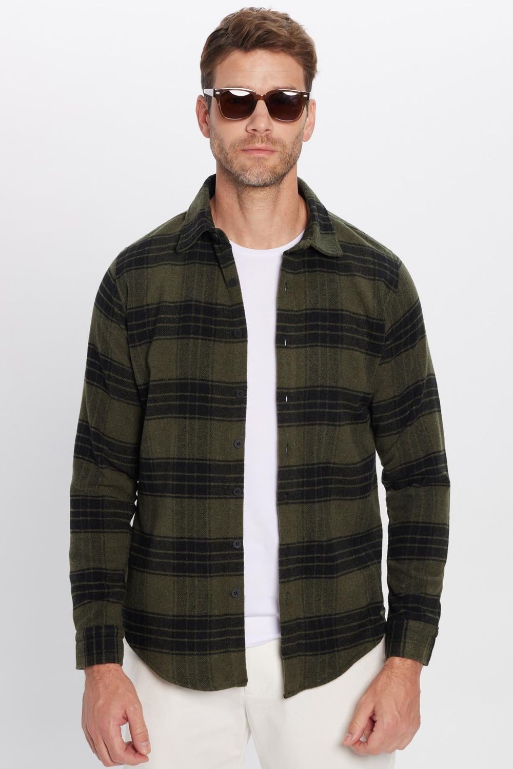 Erkek Slim Fit Dar Kesim Uzun Kollu Pamuklu Etnik Desen Kışlık Oduncu Gömlek