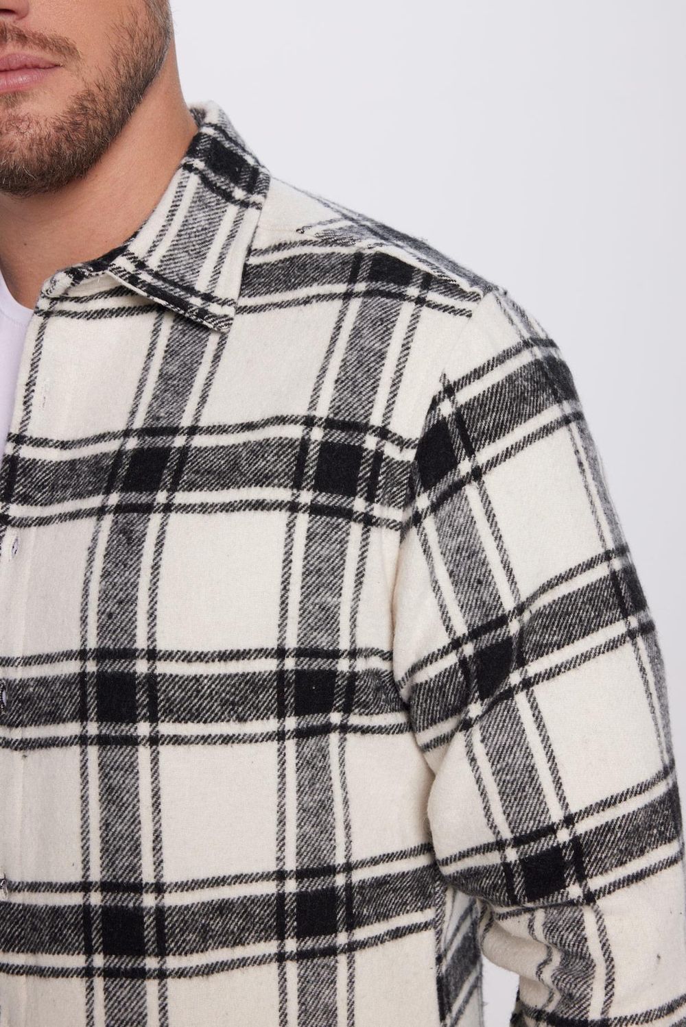 Erkek Slim Fit Dar Kesim Oduncu Düğmeli Yaka Kareli Kışlık Gömlek