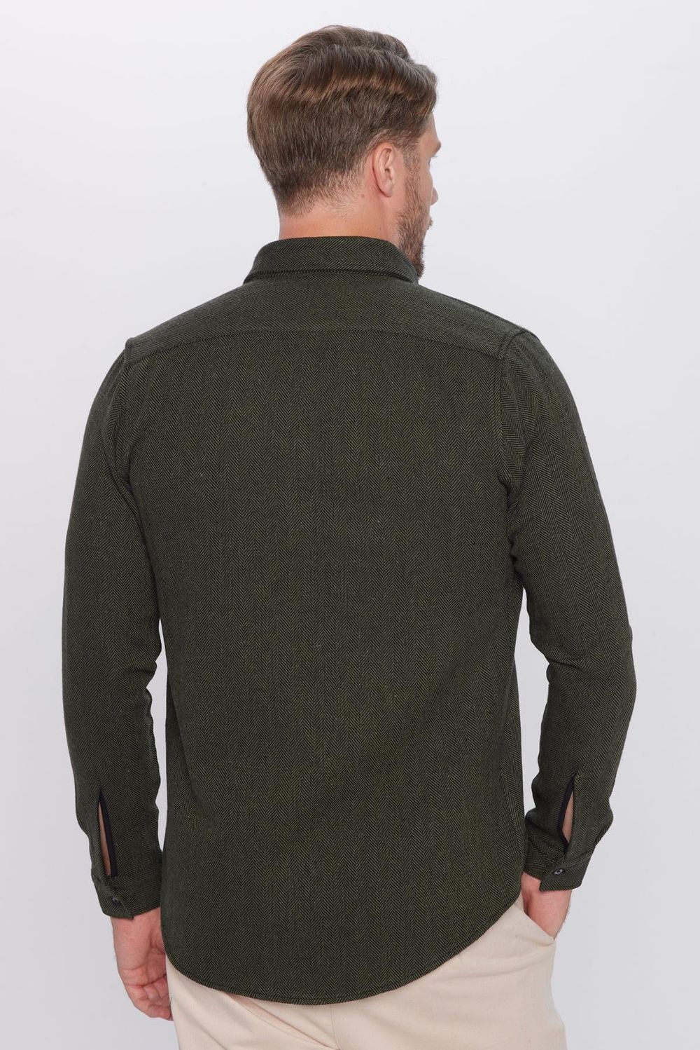 Erkek Slim Fit Dar Kesim Oduncu Düğmeli Yaka Düz Kışlık Gömlek