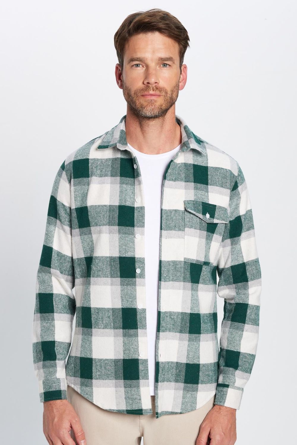 Erkek Slim Fit Dar Kesim Oduncu Tek Cepli Kareli Kışlık Gömlek