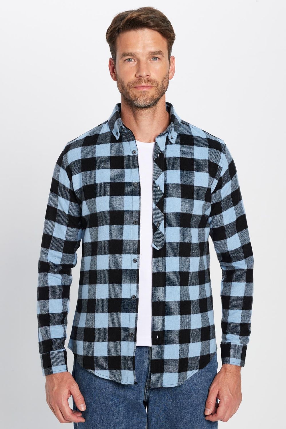Erkek Slim Fit Dar Kesim Oduncu Düğmeli Yaka Kareli Kışlık Gömlek