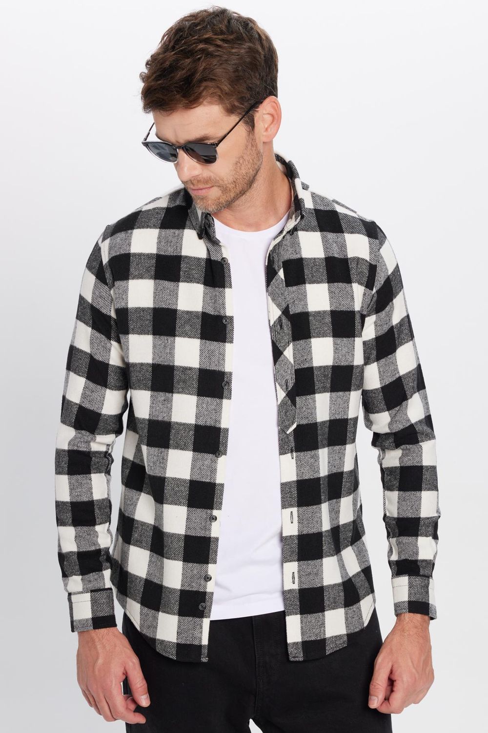 Erkek Slim Fit Dar Kesim Oduncu Düğmeli Yaka Kareli Kışlık Gömlek
