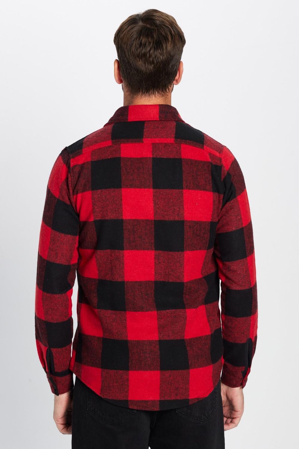 Erkek Slim Fit Dar Kesim Oduncu Çift Cep Kapaklı Kareli Kışlık Gömlek