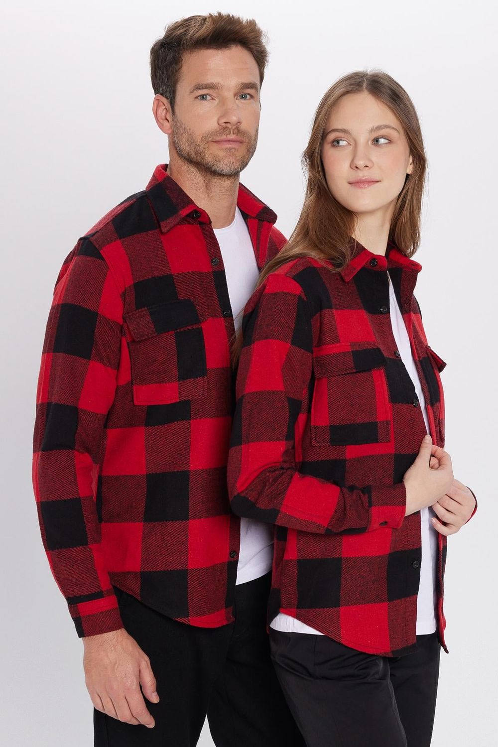Erkek Slim Fit Dar Kesim Oduncu Çift Cep Kapaklı Kareli Kışlık Gömlek
