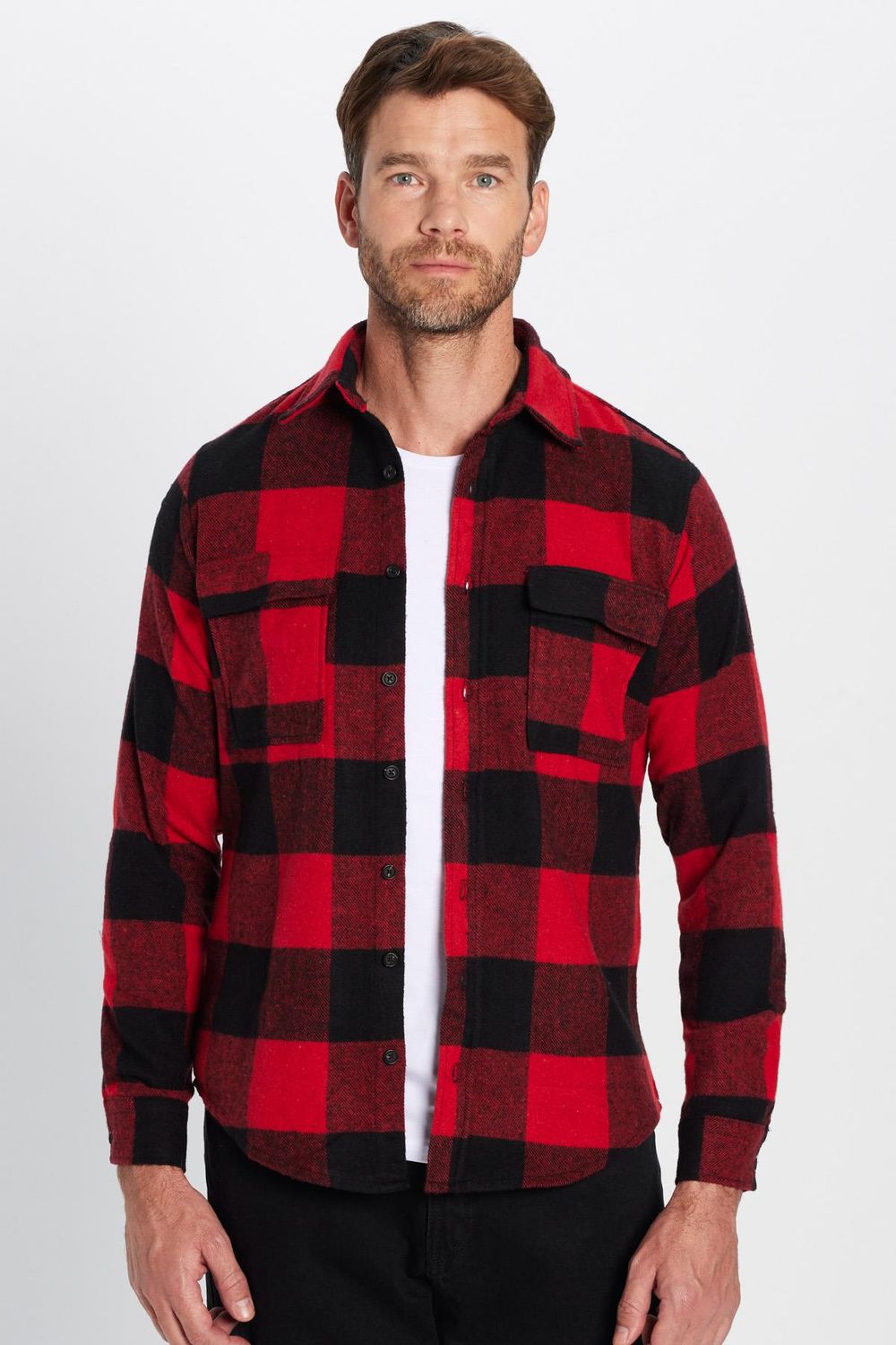 Erkek Slim Fit Dar Kesim Oduncu Çift Cep Kapaklı Kareli Kışlık Gömlek