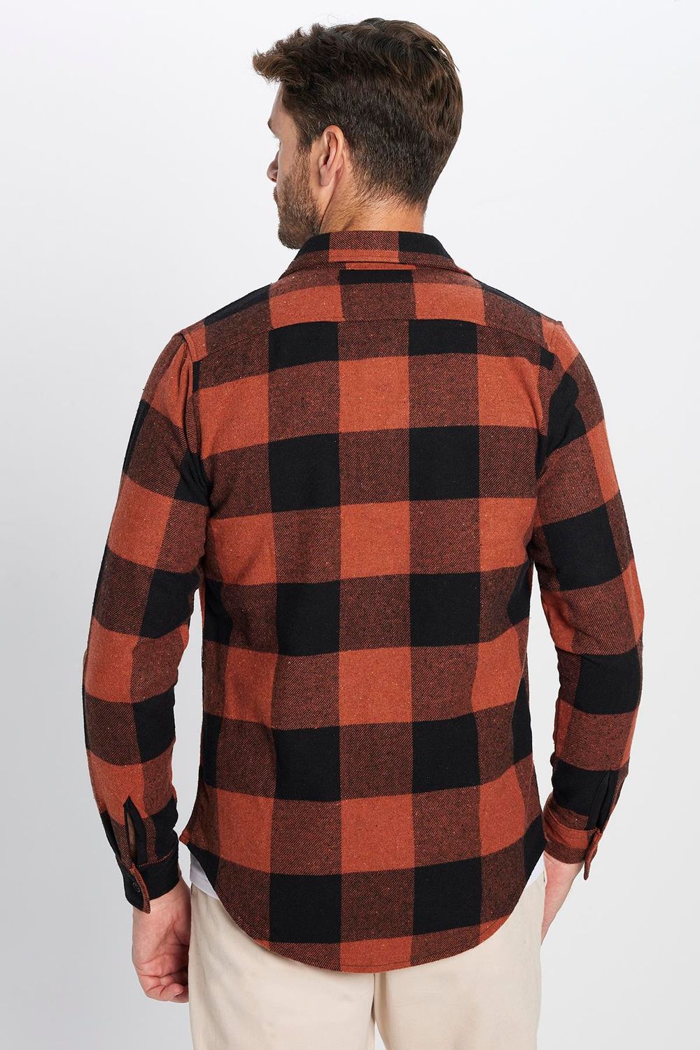 Erkek Slim Fit Dar Kesim Oduncu Çift Cep Kapaklı Kareli Kışlık Gömlek