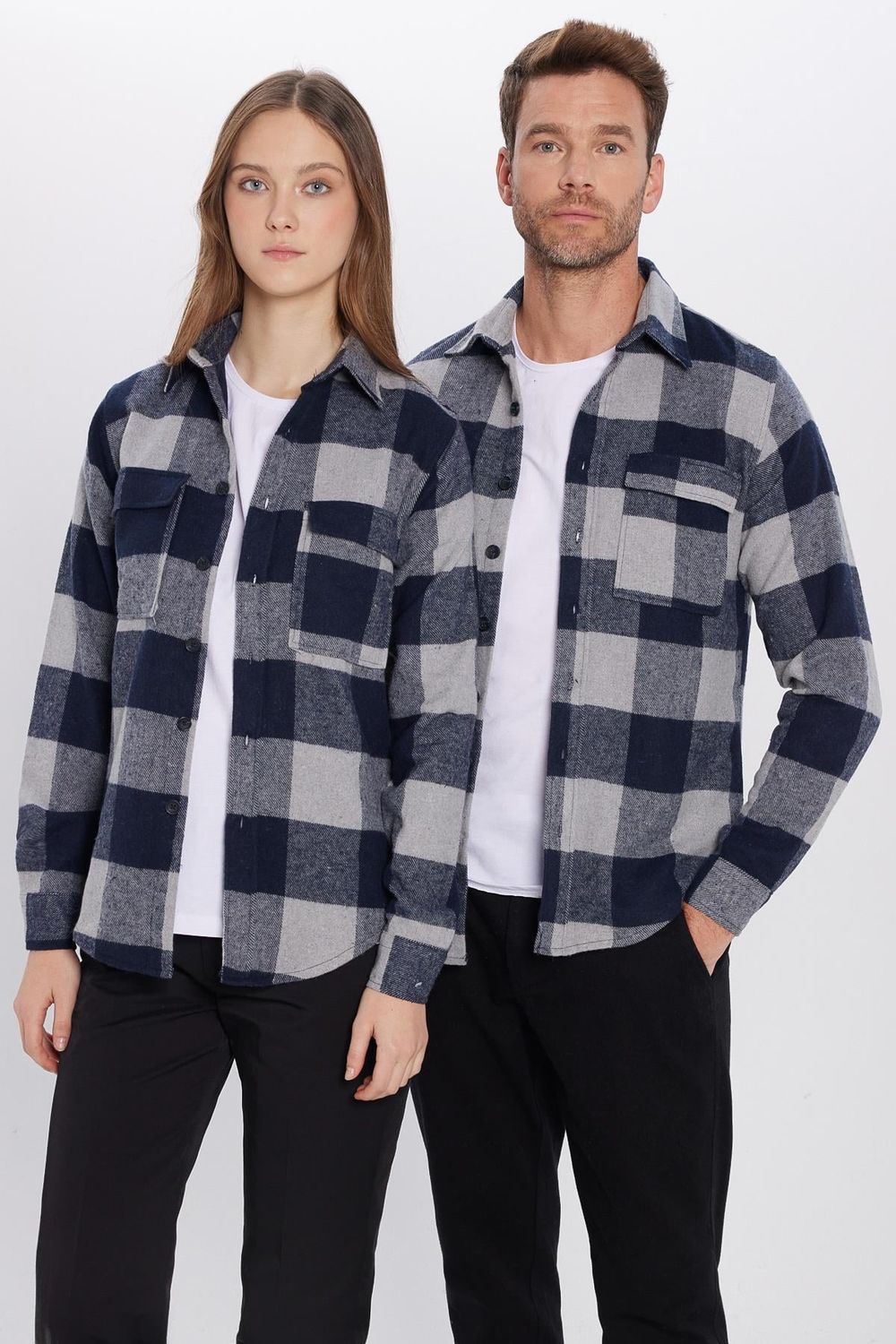 Erkek Slim Fit Dar Kesim Oduncu Çift Cep Kapaklı Kareli Kışlık Gömlek