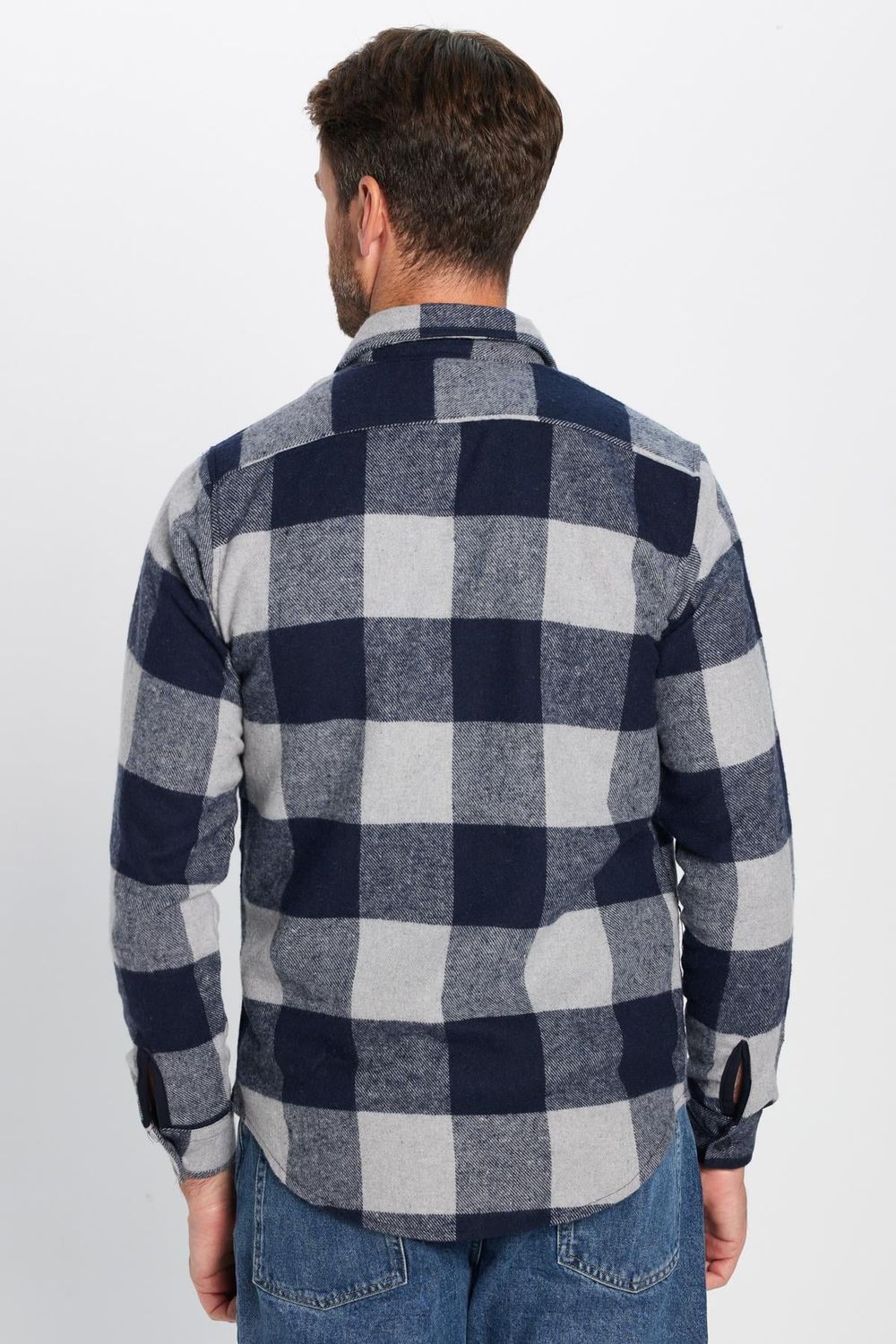 Erkek Slim Fit Dar Kesim Oduncu Çift Cep Kapaklı Kareli Kışlık Gömlek