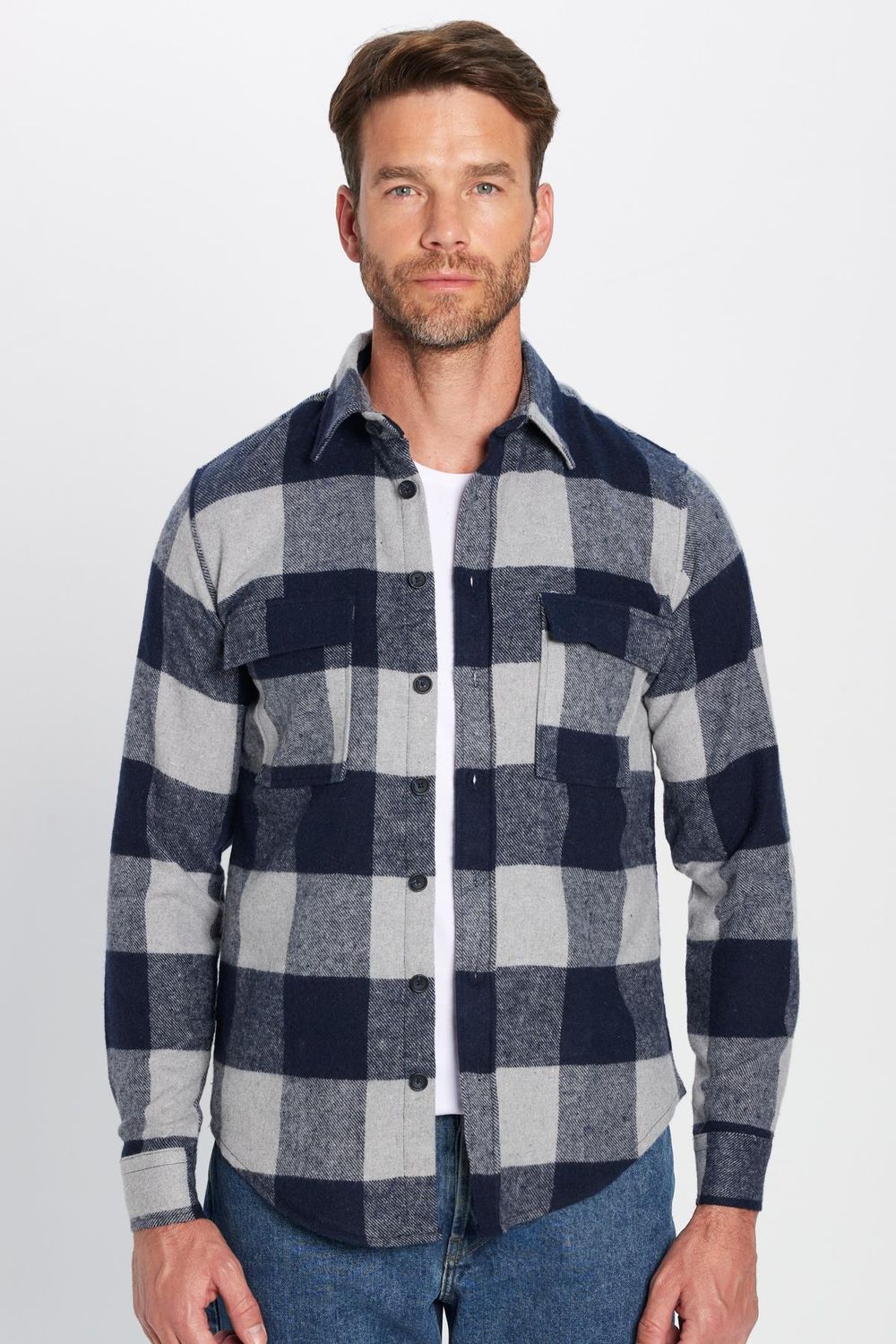 Erkek Slim Fit Dar Kesim Oduncu Çift Cep Kapaklı Kareli Kışlık Gömlek