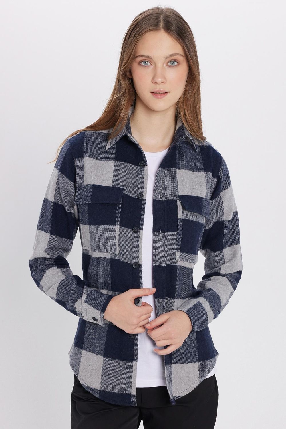 Erkek Slim Fit Dar Kesim Oduncu Çift Cep Kapaklı Kareli Kışlık Gömlek