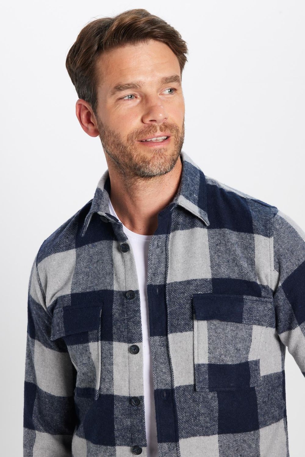 Erkek Slim Fit Dar Kesim Oduncu Çift Cep Kapaklı Kareli Kışlık Gömlek