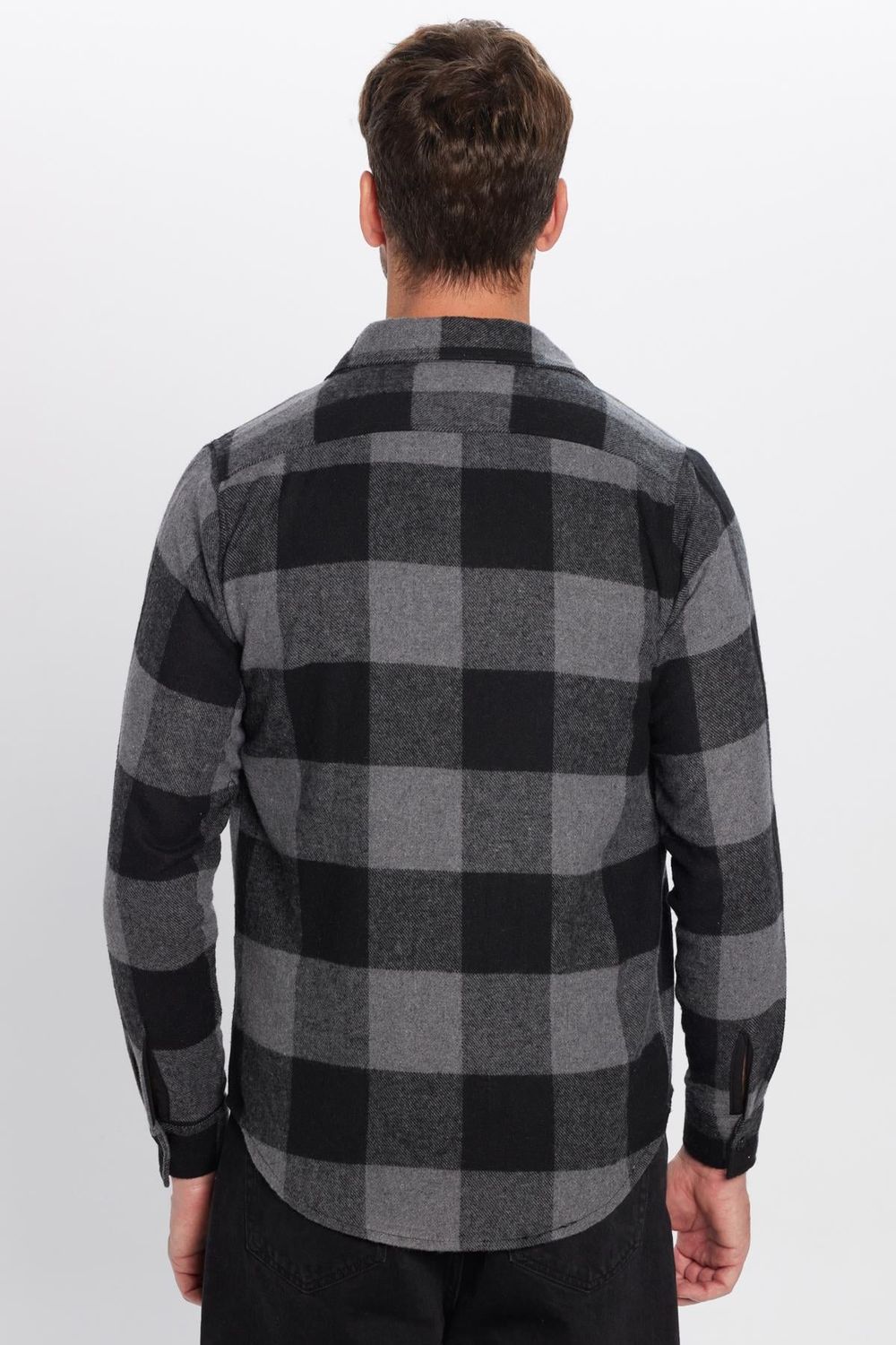 Erkek Slim Fit Dar Kesim Oduncu Çift Cep Kapaklı Kareli Kışlık Gömlek