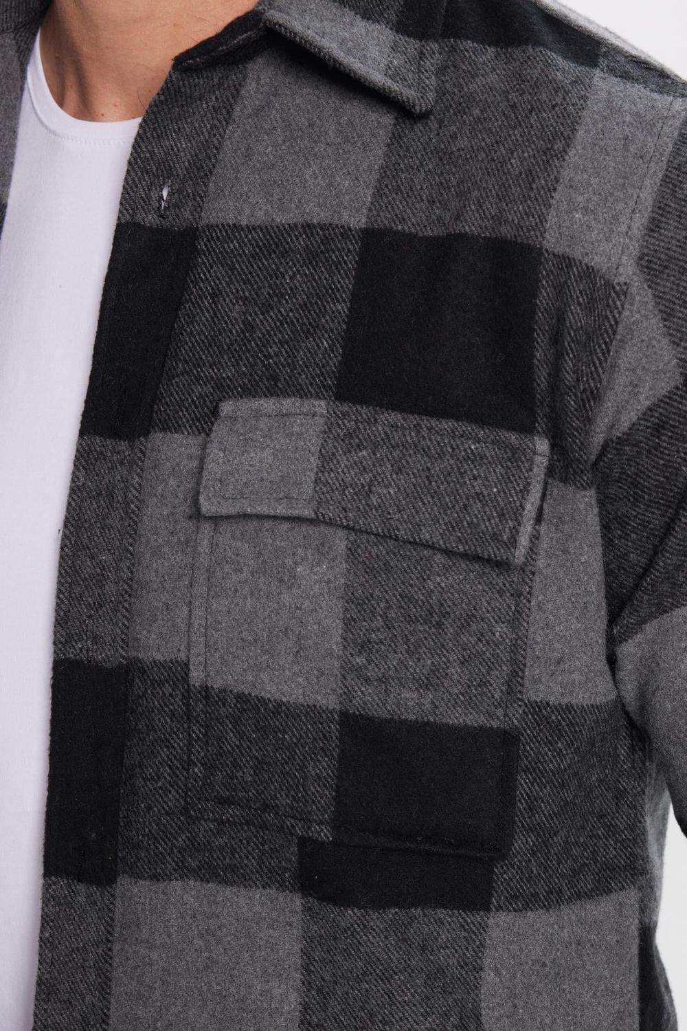 Erkek Slim Fit Dar Kesim Oduncu Çift Cep Kapaklı Kareli Kışlık Gömlek