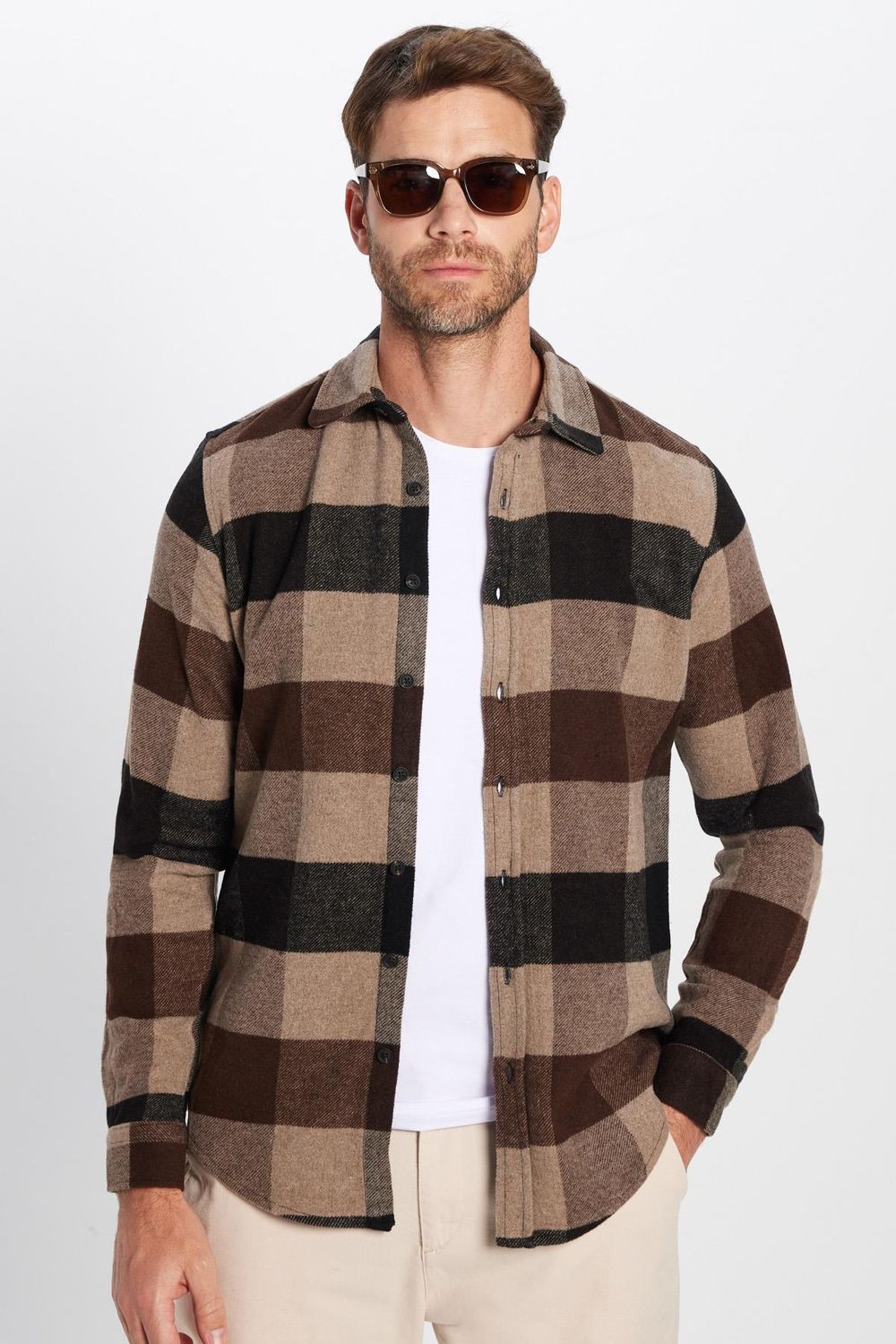 Erkek Slim Fit Dar Kesim Oduncu Kareli Kışlık Gömlek