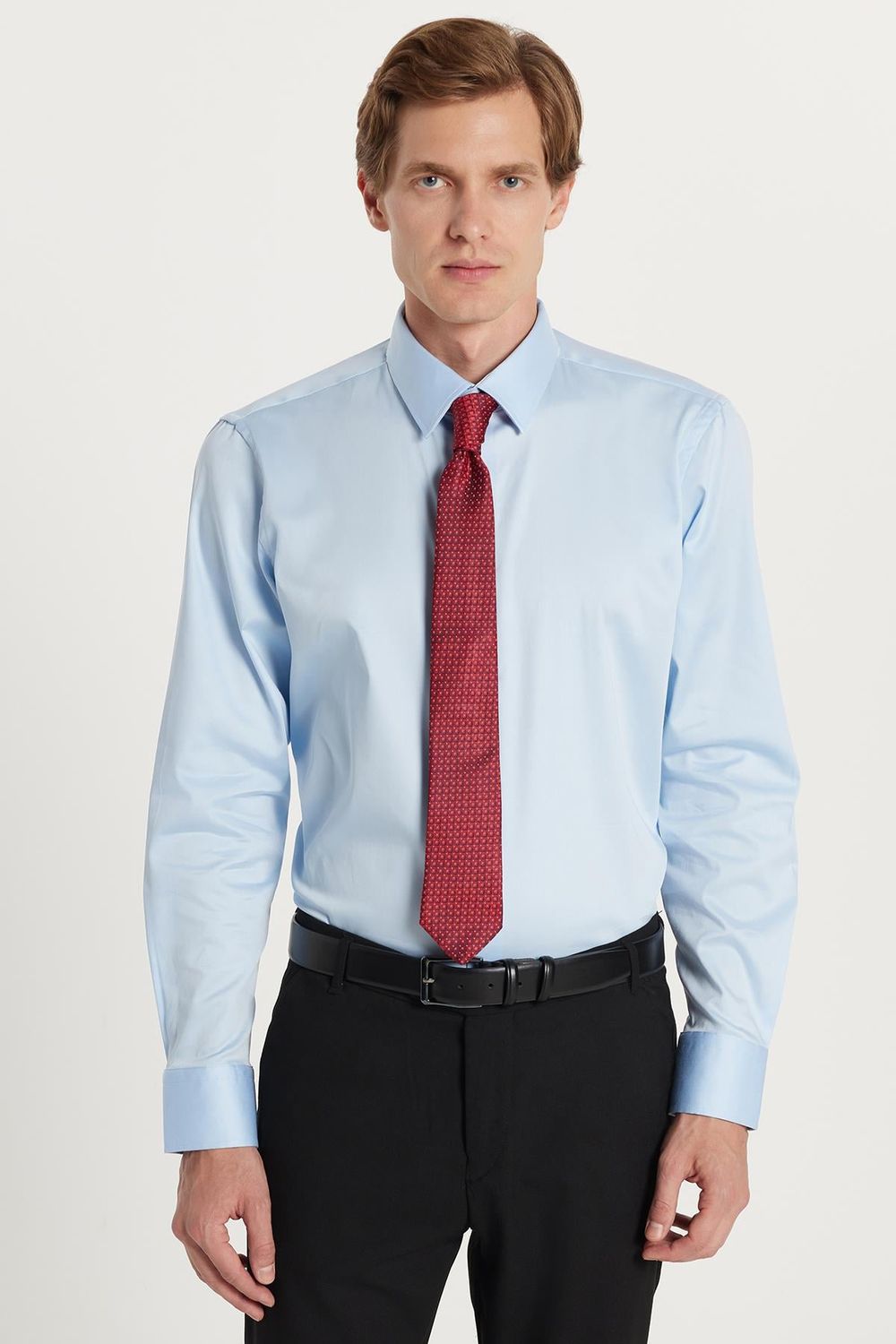 Erkek Slim Fit  Premium Likralı Pamuk Saten Gömlek