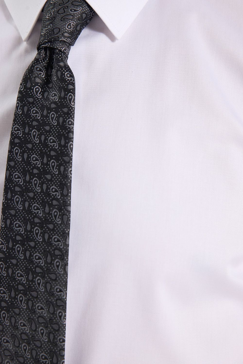 Erkek Slim Fit Dar Kesim Non-Iron Uzun Kollu Kravatlık Yaka Pamuklu Beyaz Gömlek