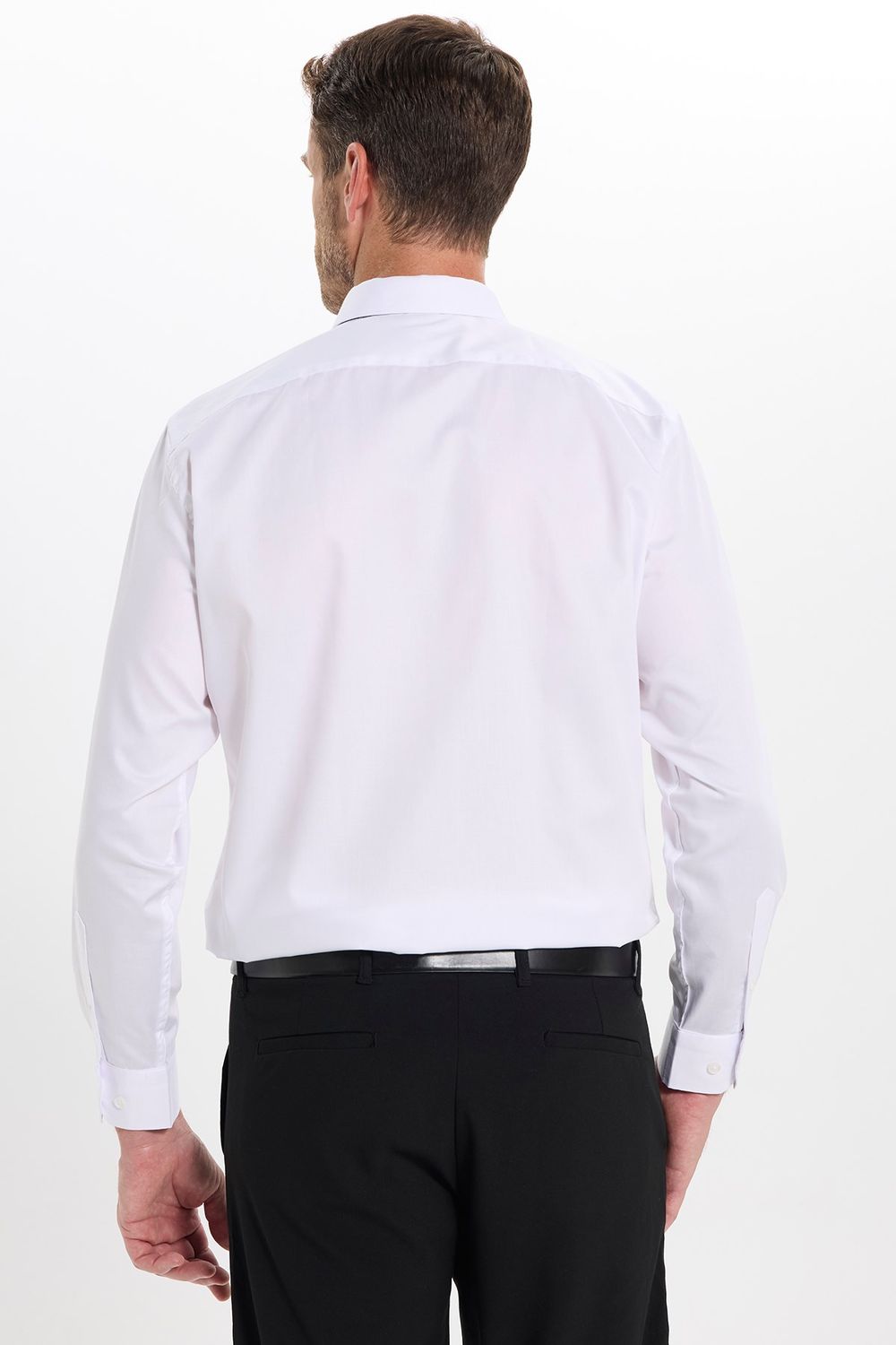 Erkek Slim Fit Dar Kesim Non-Iron Uzun Kollu Kravatlık Yaka Pamuklu Beyaz Gömlek