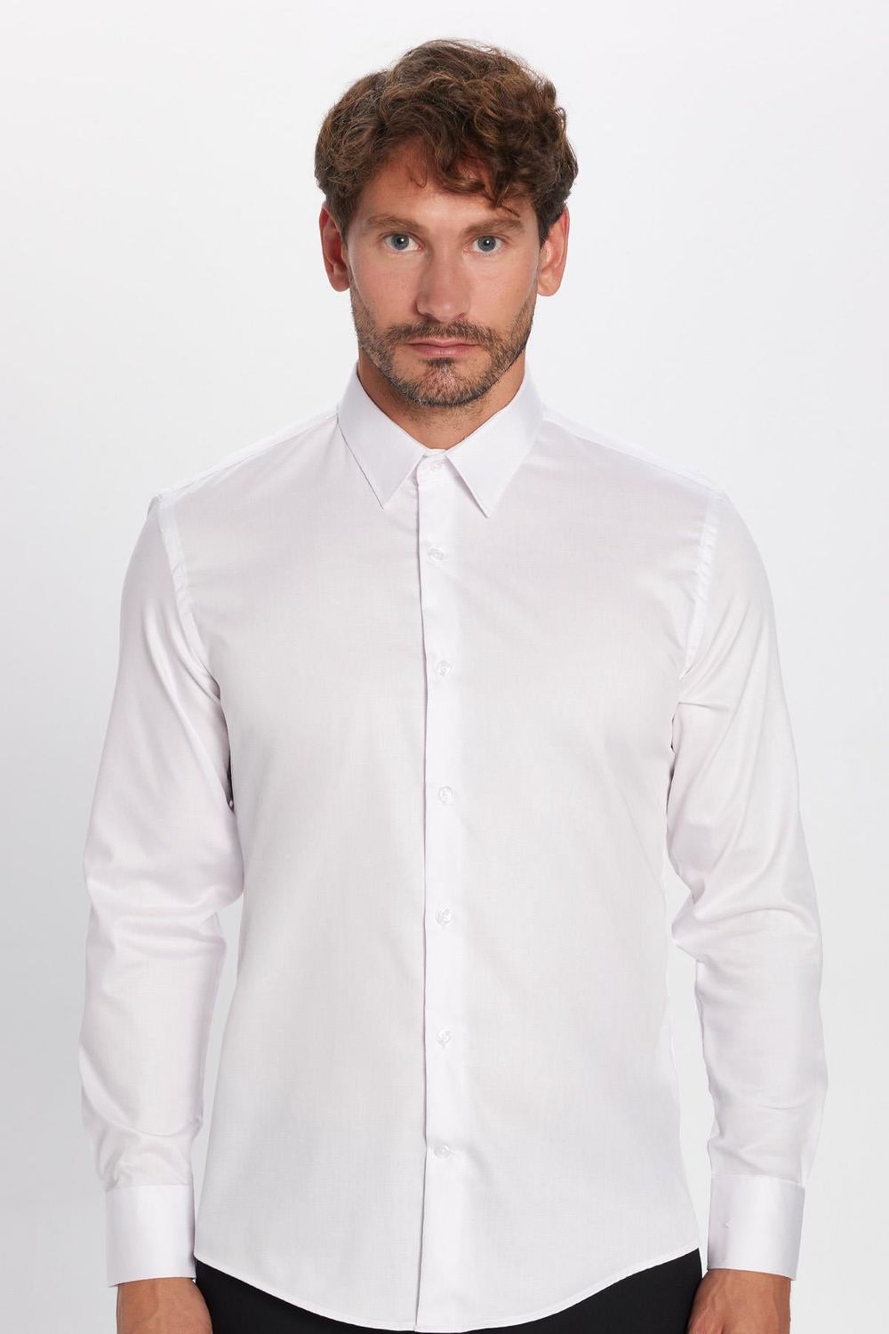 Slim Fit Beyaz Non-Iron Pamuklu Doğa Dostu Ekoteks Belgeli Ütü Gerektirmez Gömlek
