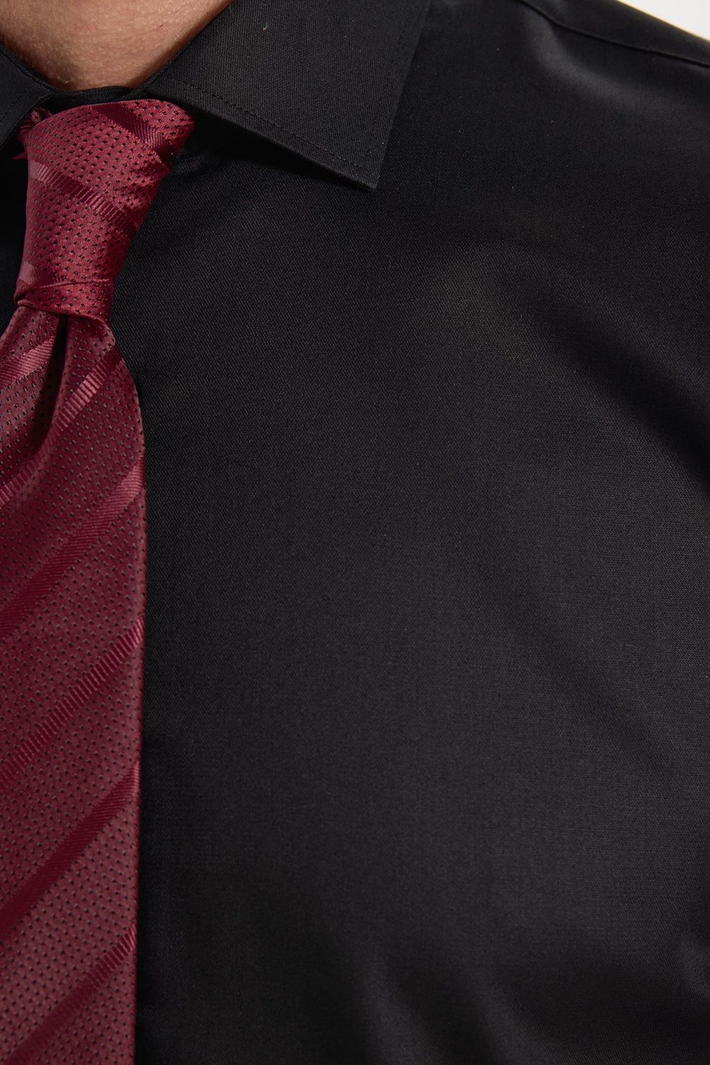 Erkek Slim Fit Dar Kesim Non-Iron Uzun Kollu Kravatlık Yaka Pamuklu Siyah Gömlek