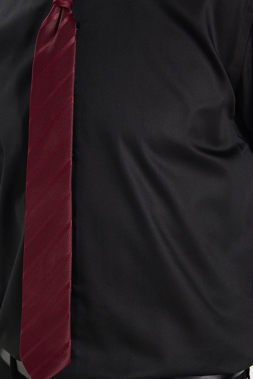 Erkek Slim Fit Dar Kesim Non-Iron Uzun Kollu Kravatlık Yaka Pamuklu Siyah Gömlek