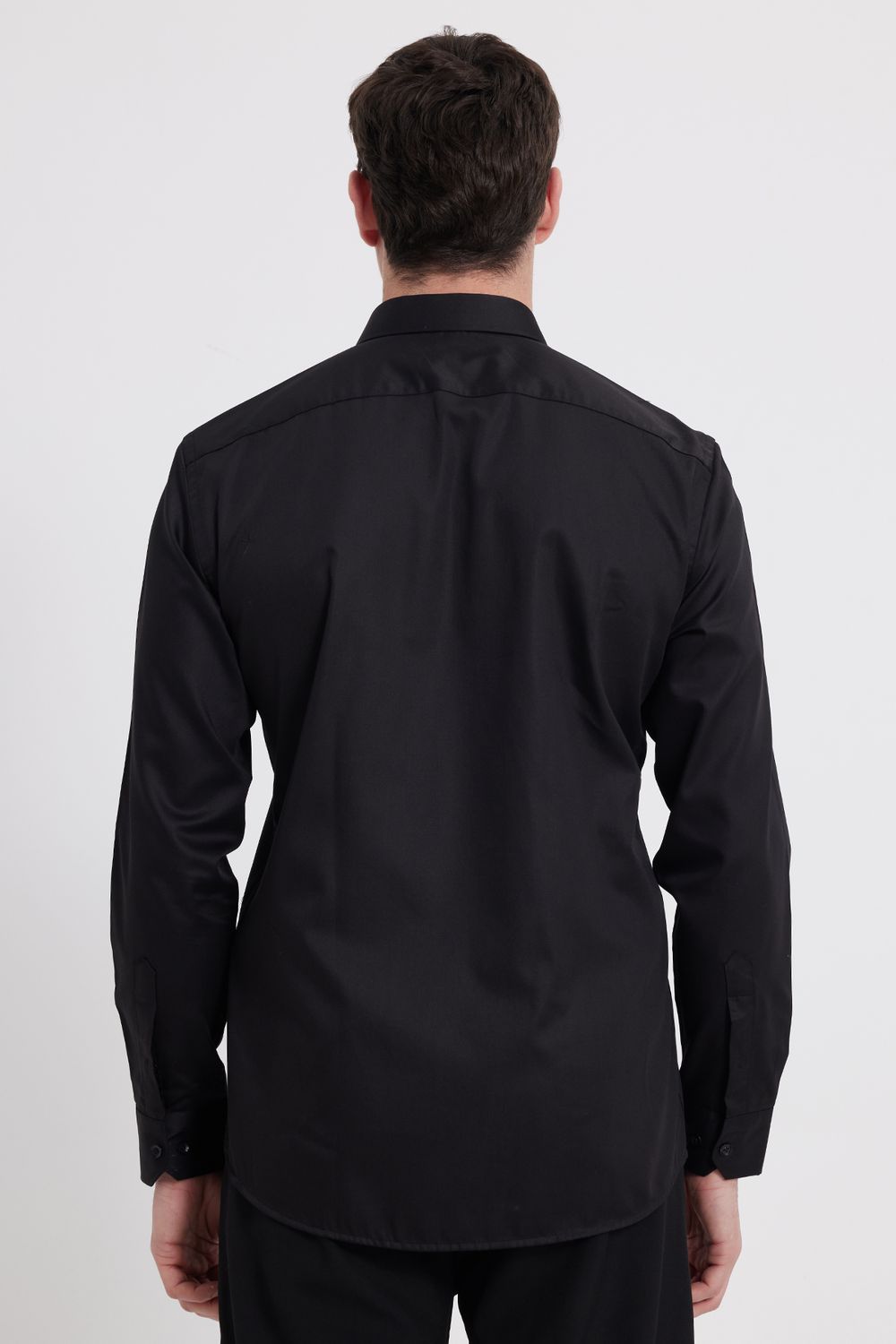 Erkek Slim Fit Non-Iron Pamuklu Doğa Dostu Ekoteks Belgeli Ütü Gerektirmez Siyah Gömlek