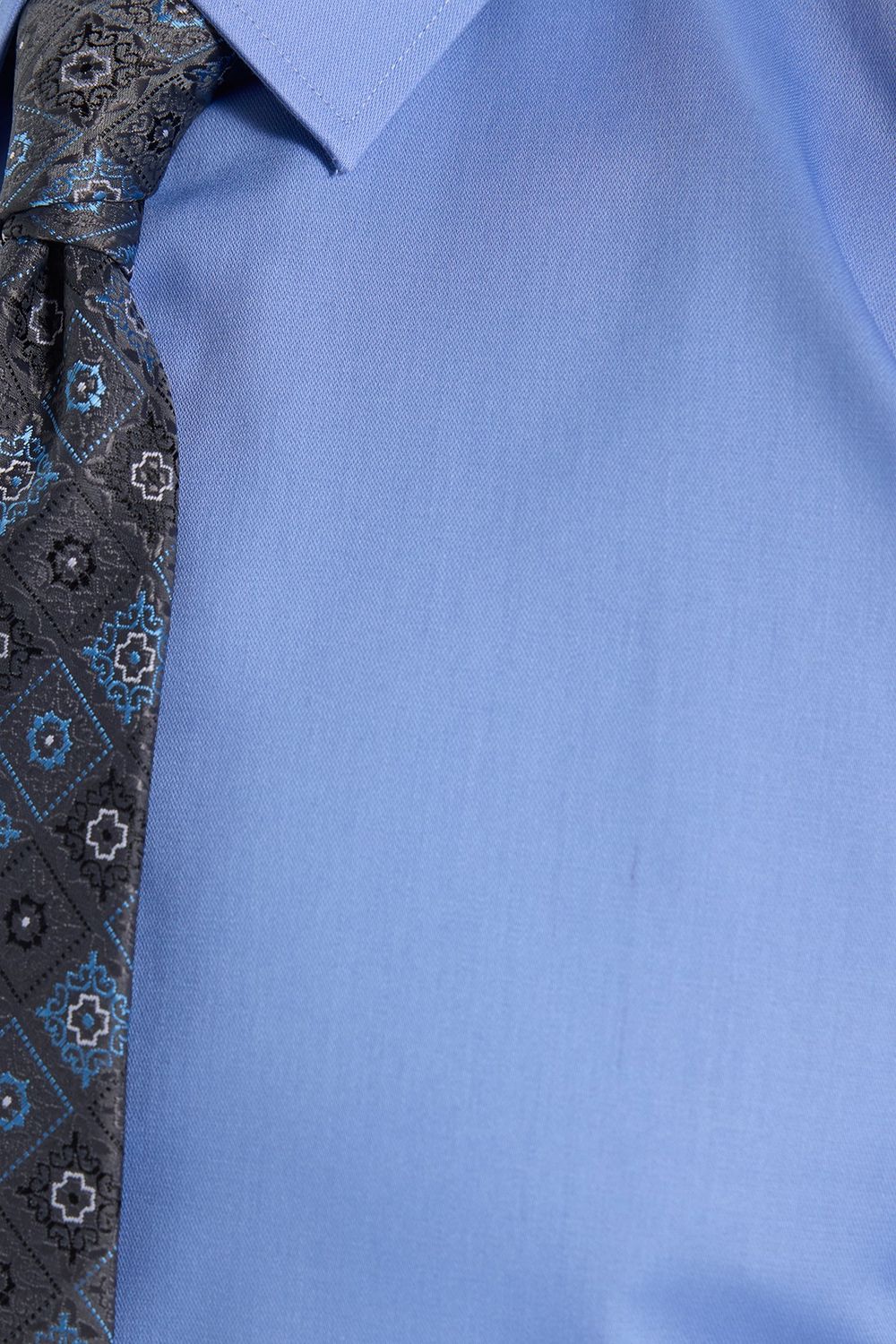 Erkek Slim Fit Dar Kesim Non-Iron Uzun Kollu Kravatlık Yaka Pamuklu Mavi Gömlek